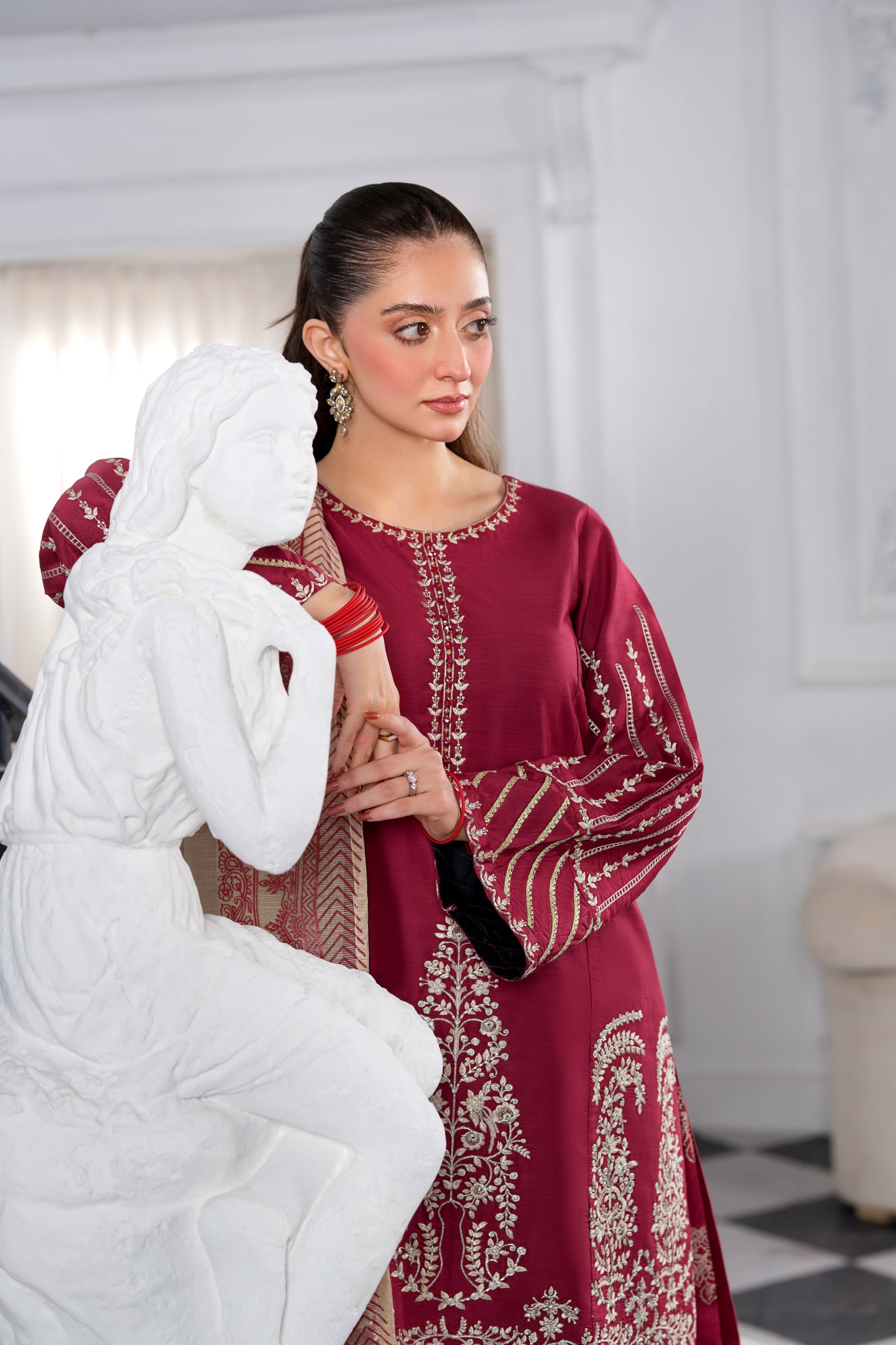 Heeras Embroidered Viscose 3 Piece Suit HEE43