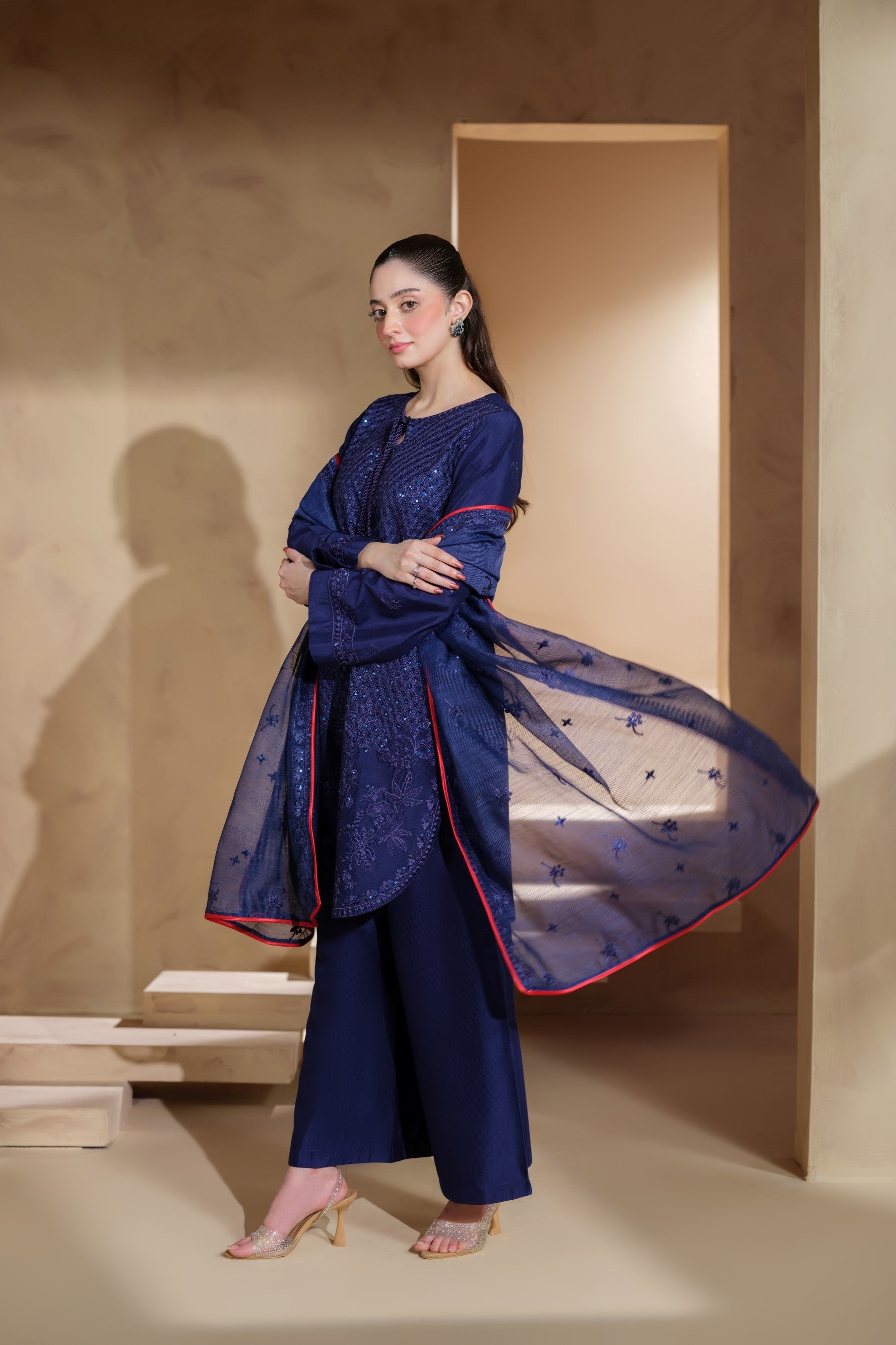 Heeras Embroidered Viscose 3 Piece Suit HEE44