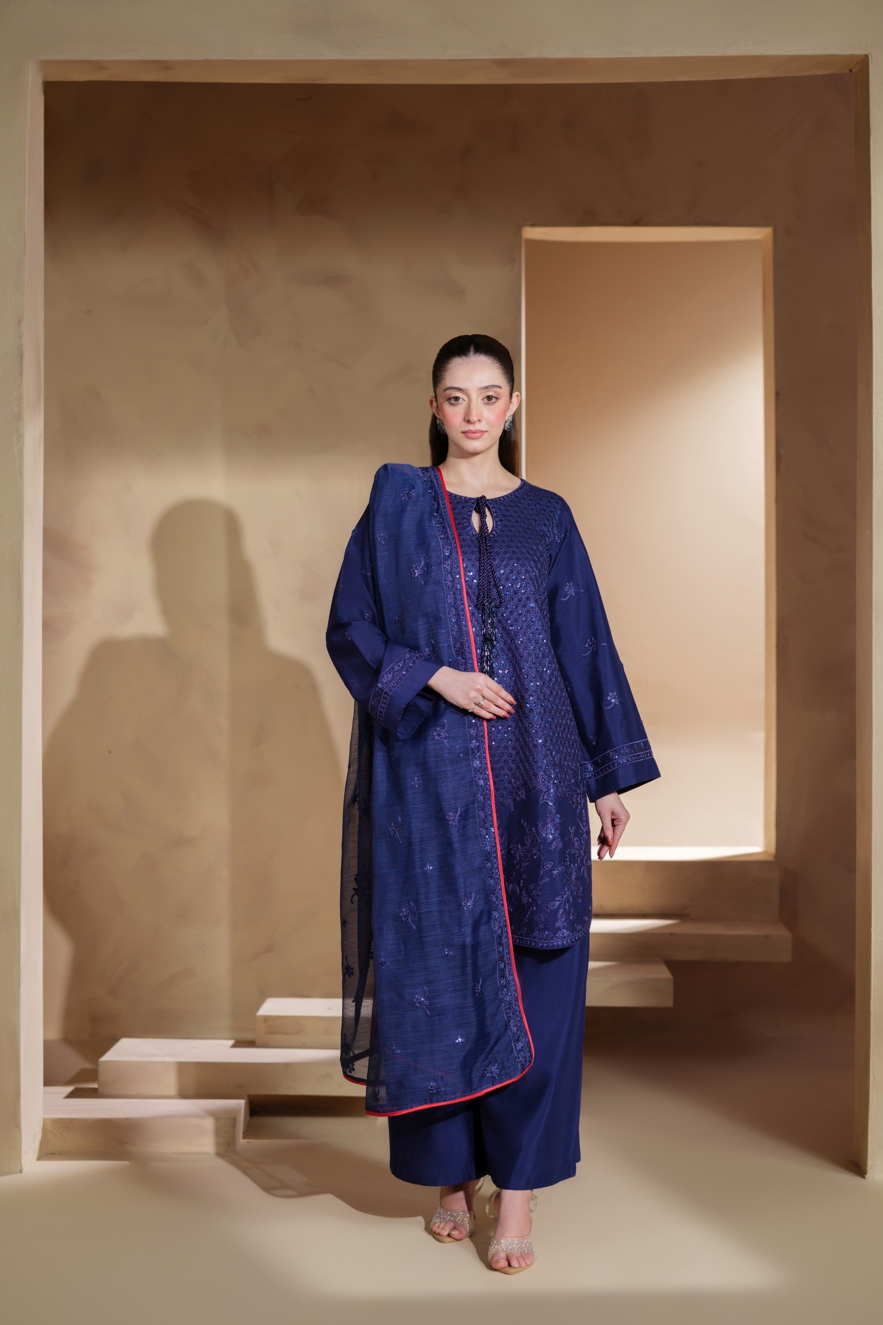 Heeras Embroidered Viscose 3 Piece Suit HEE44