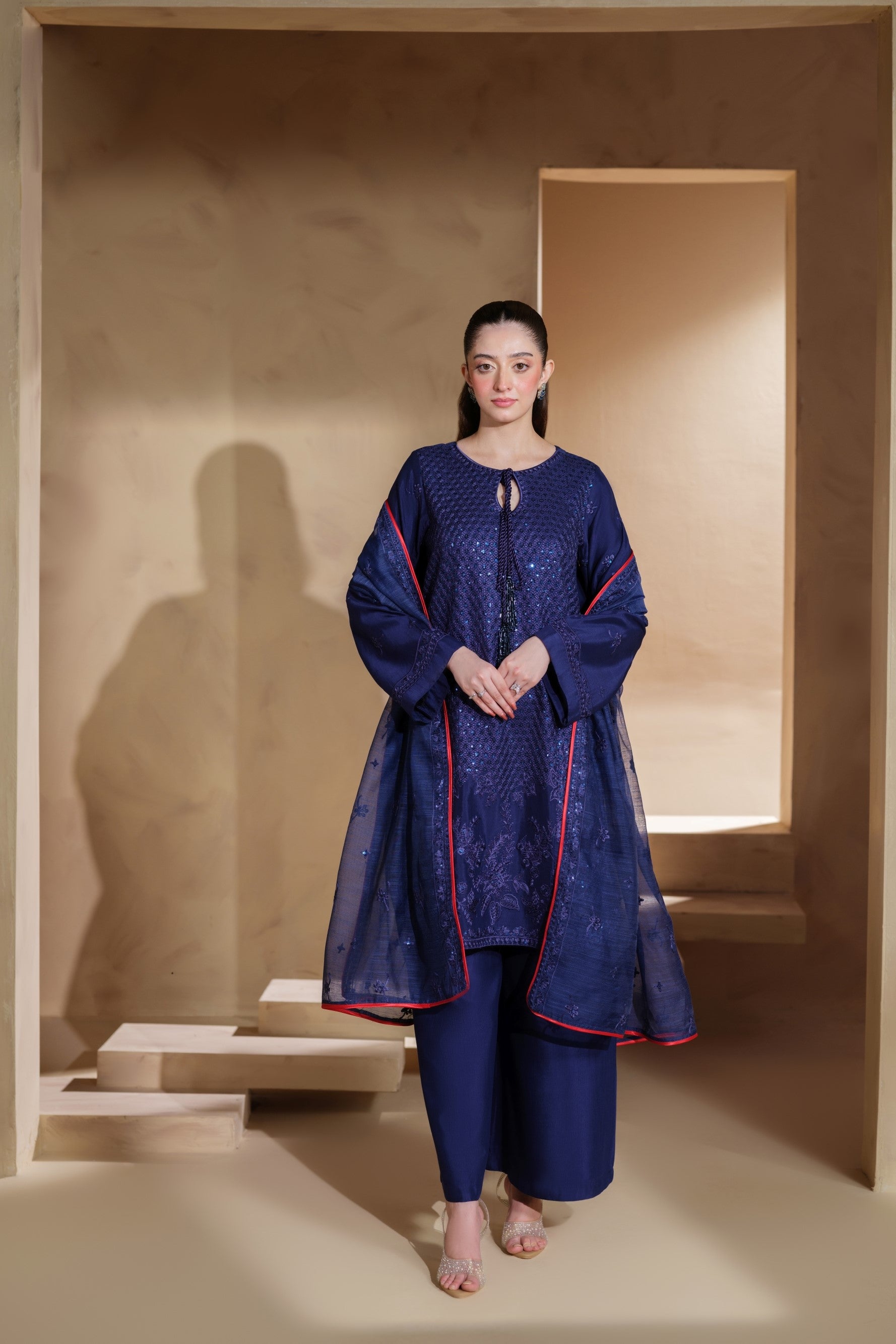 Heeras Embroidered Viscose 3 Piece Suit HEE44