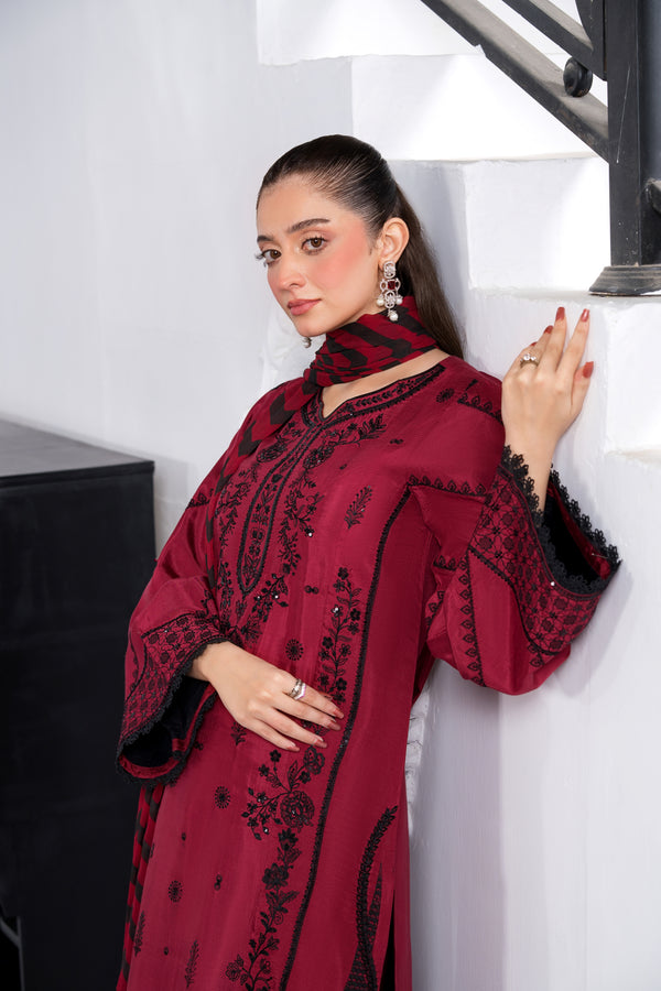 Heeras Embroidered Viscose 3 Piece Suit HEE46