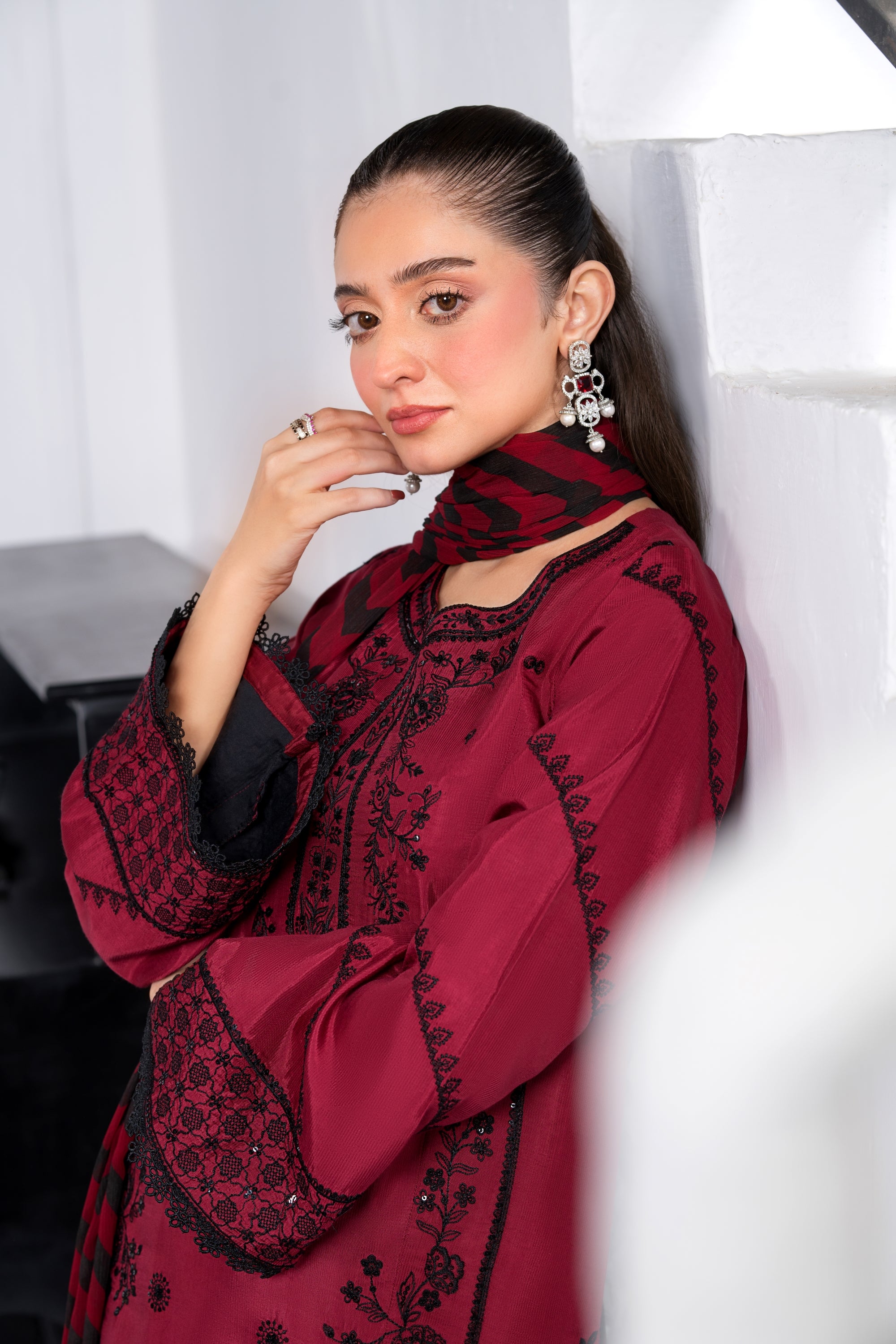 Heeras Embroidered Viscose 3 Piece Suit HEE46