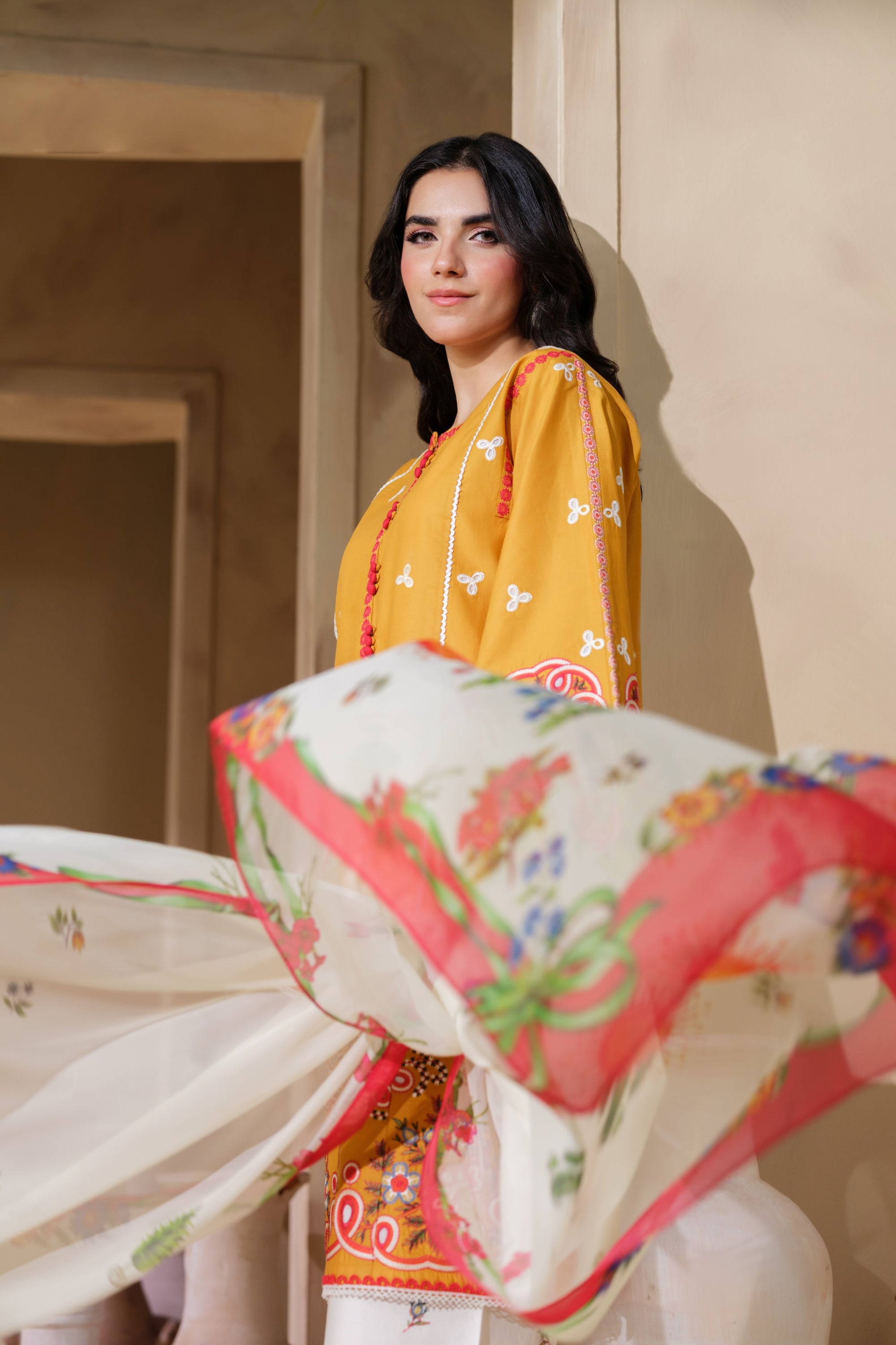 Heeras Embroidered Viscose 3 Piece Suit HEE49