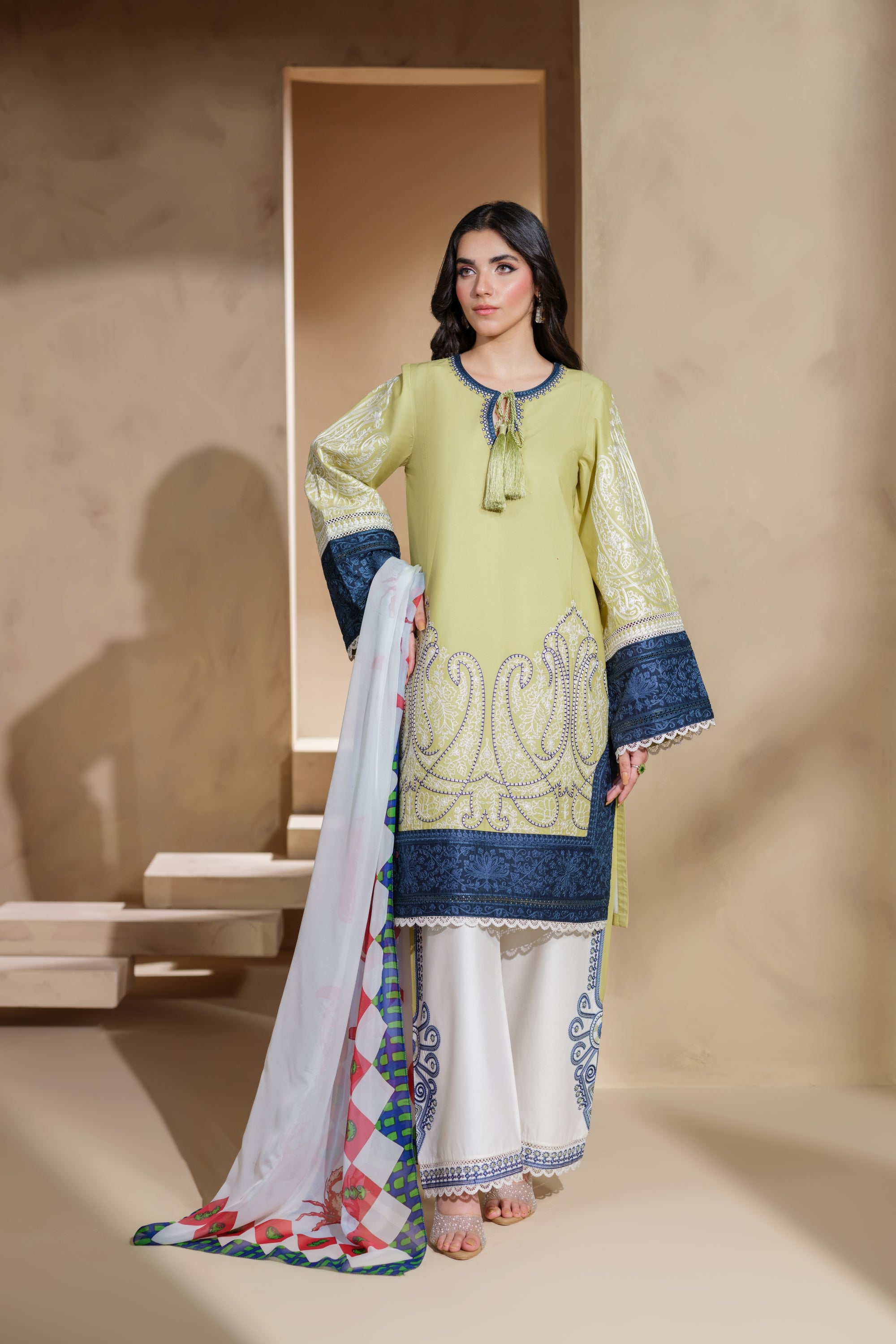 Heeras Embroidered Viscose 3 Piece Suit HEE50