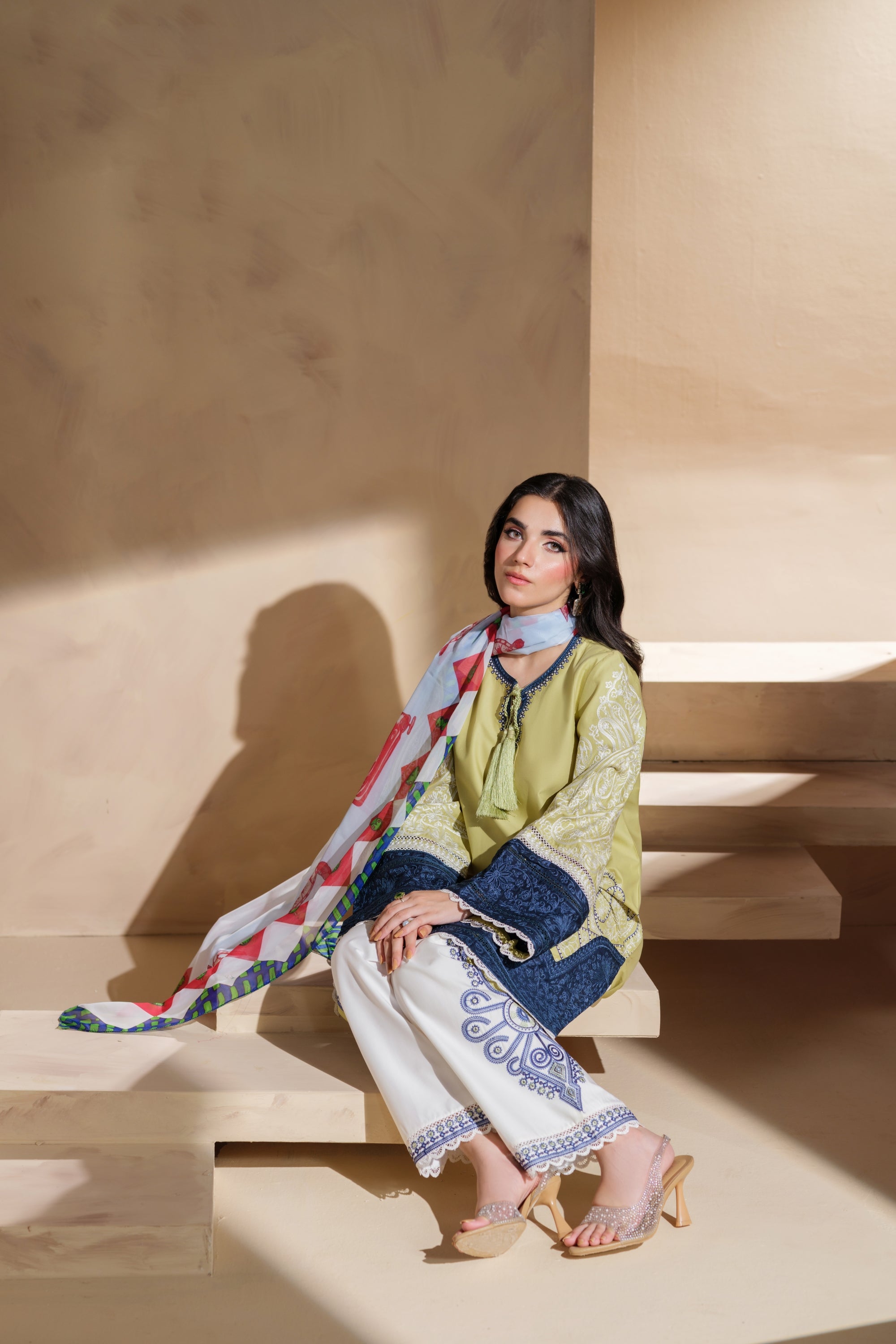 Heeras Embroidered Viscose 3 Piece Suit HEE50