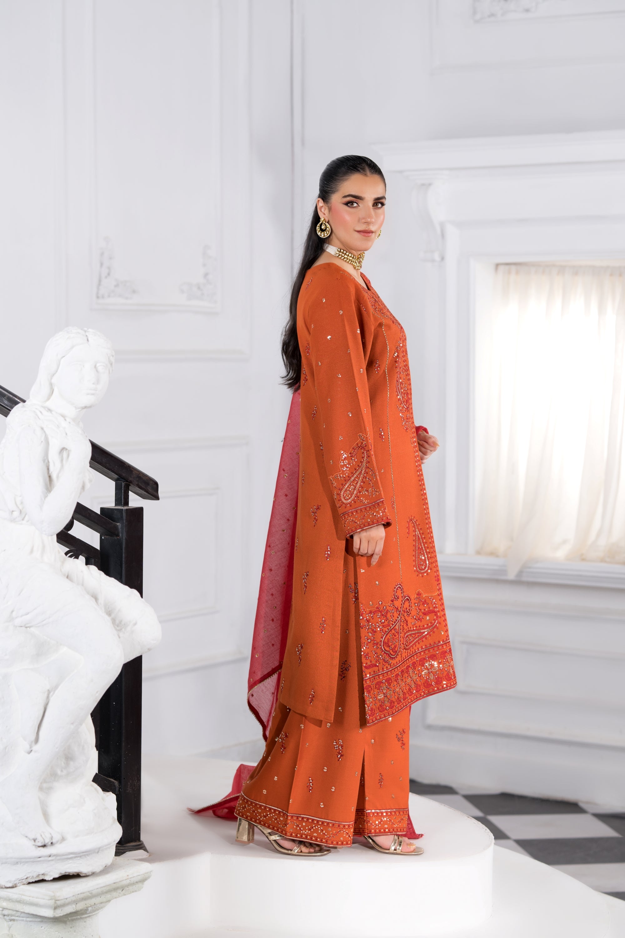 Heeras Embroidered Viscose 3 Piece Suit HEE52