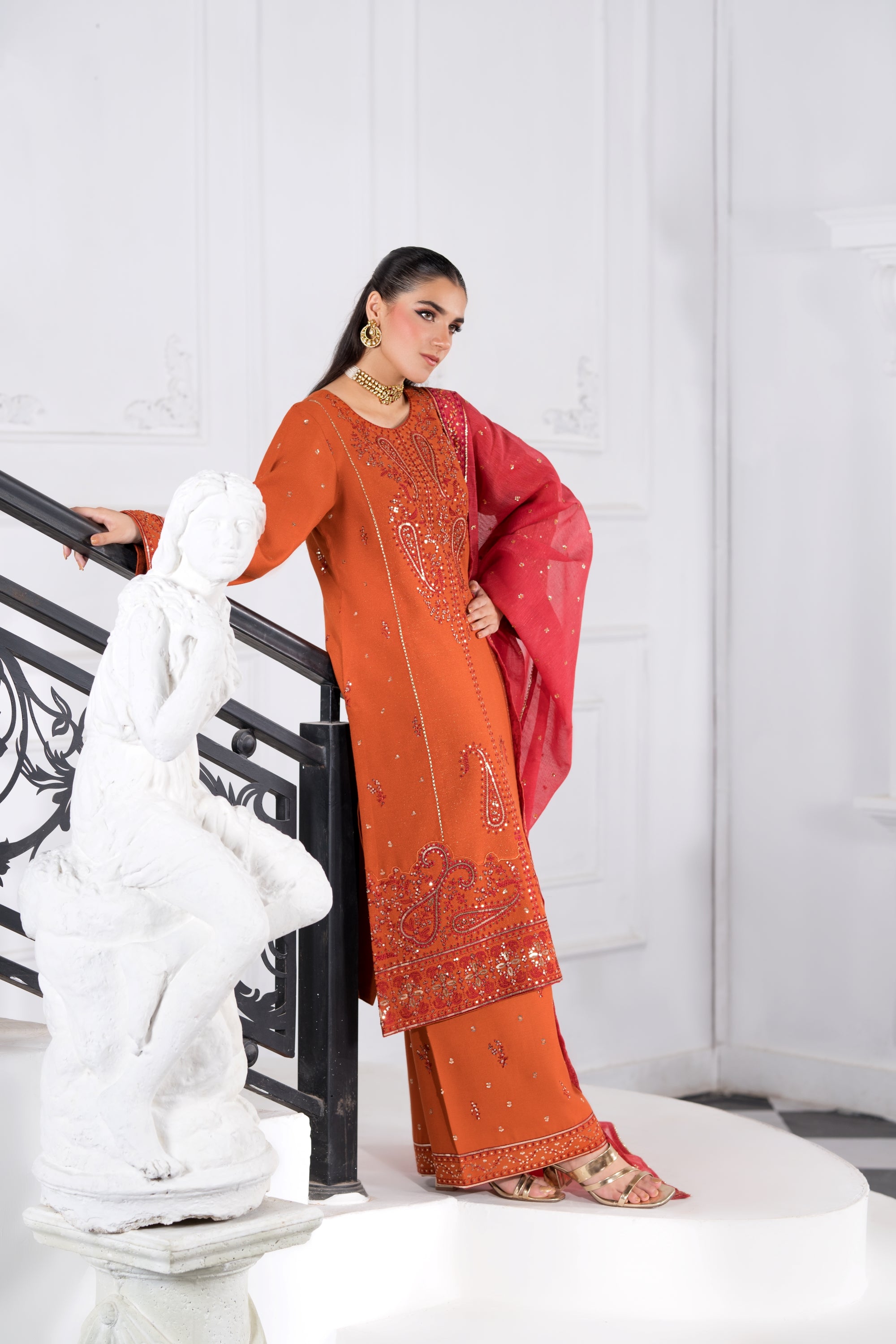 Heeras Embroidered Viscose 3 Piece Suit HEE52