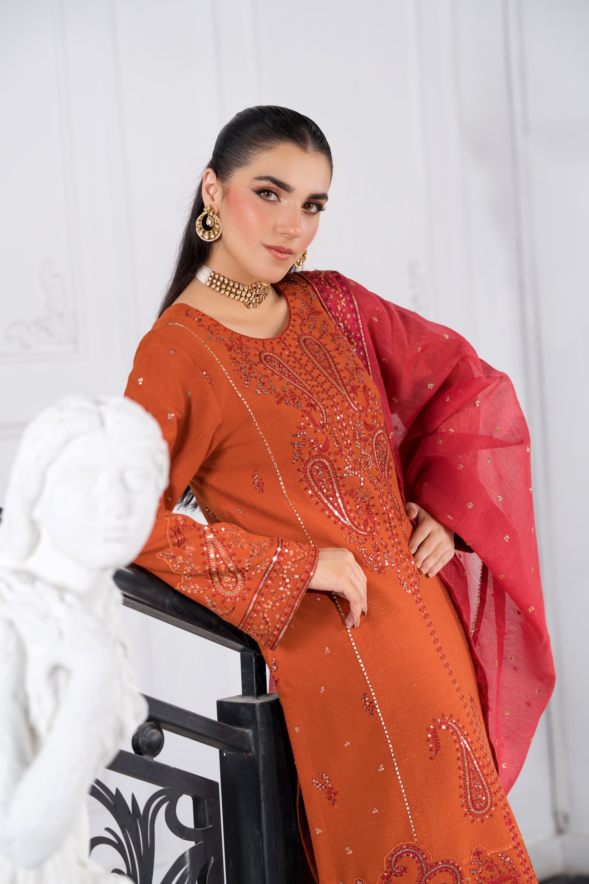 Heeras Embroidered Viscose 3 Piece Suit HEE52