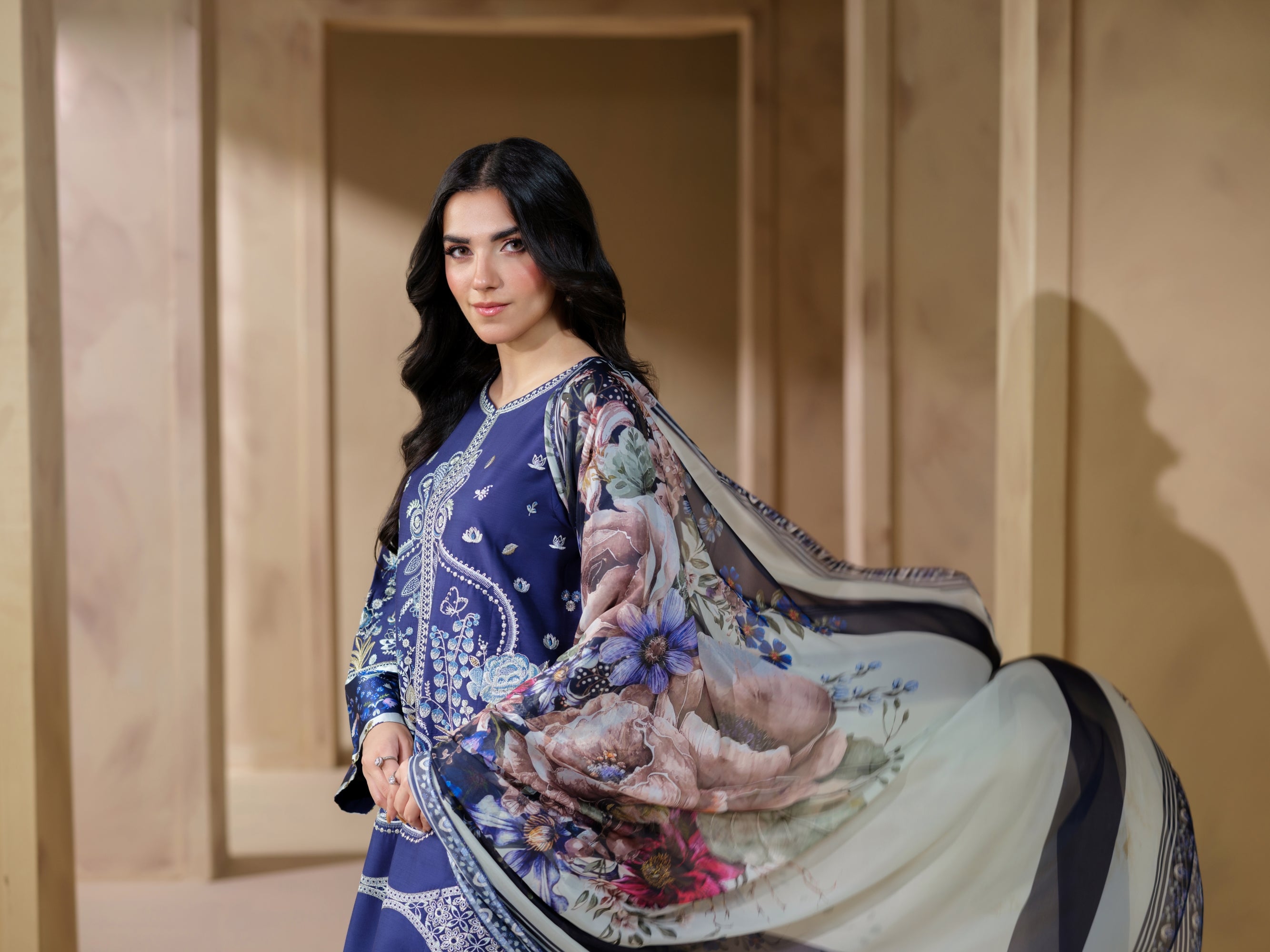 Heeras Embroidered Viscose Farshi Shalwar Suit HEE54