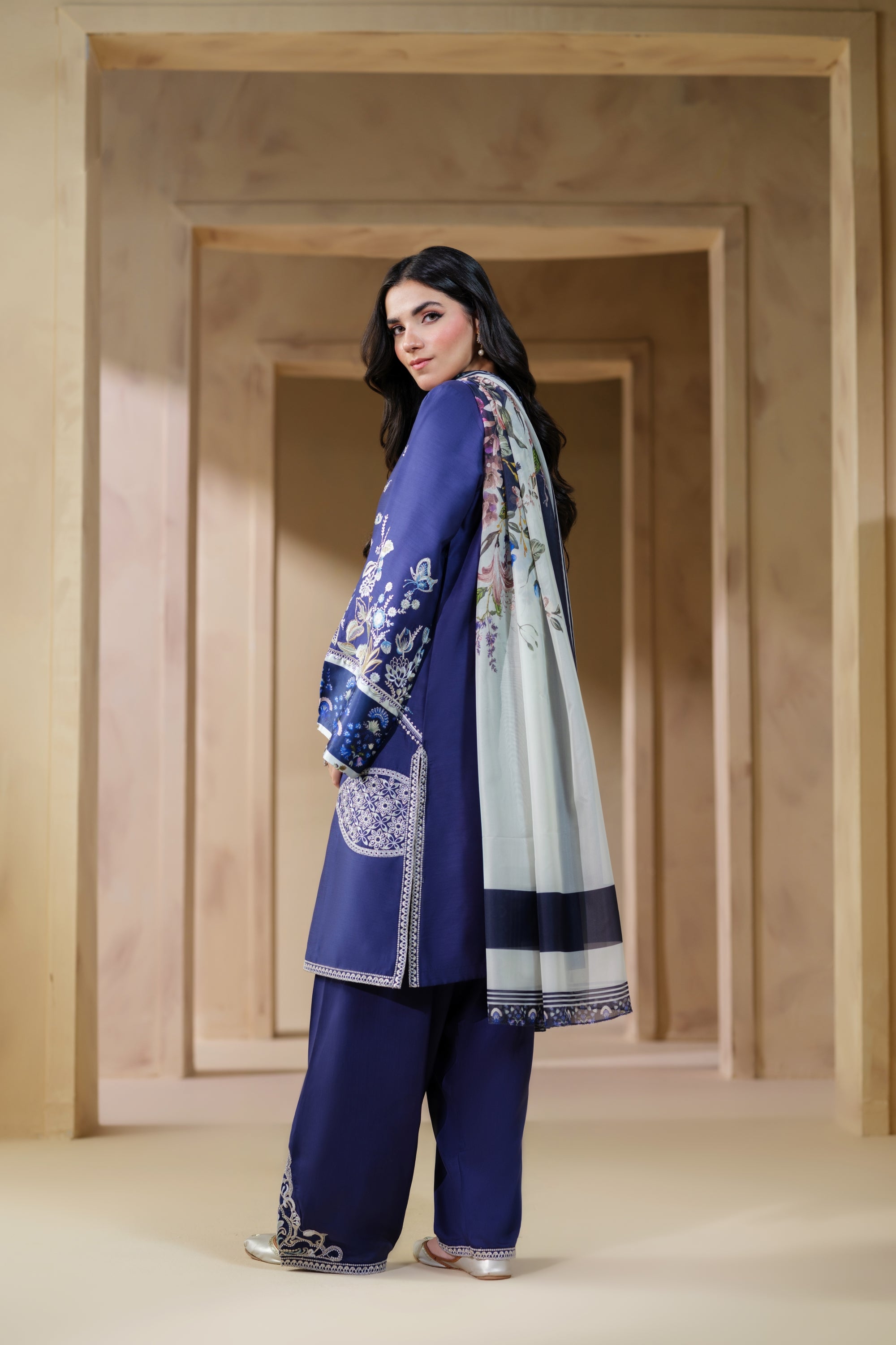Heeras Embroidered Viscose Farshi Shalwar Suit HEE54