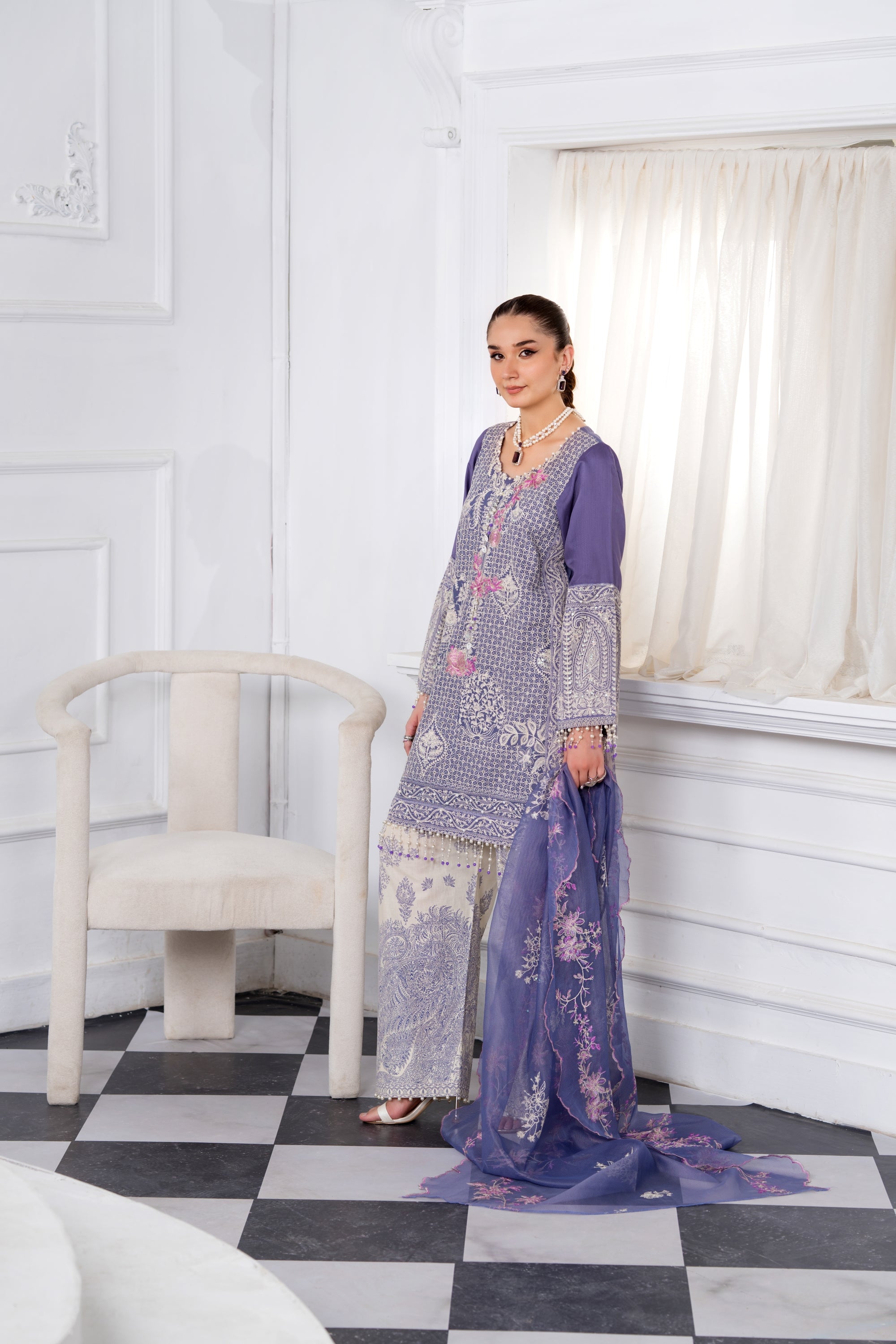 Heeras Embroidered Viscose 3 Piece Suit HEE41