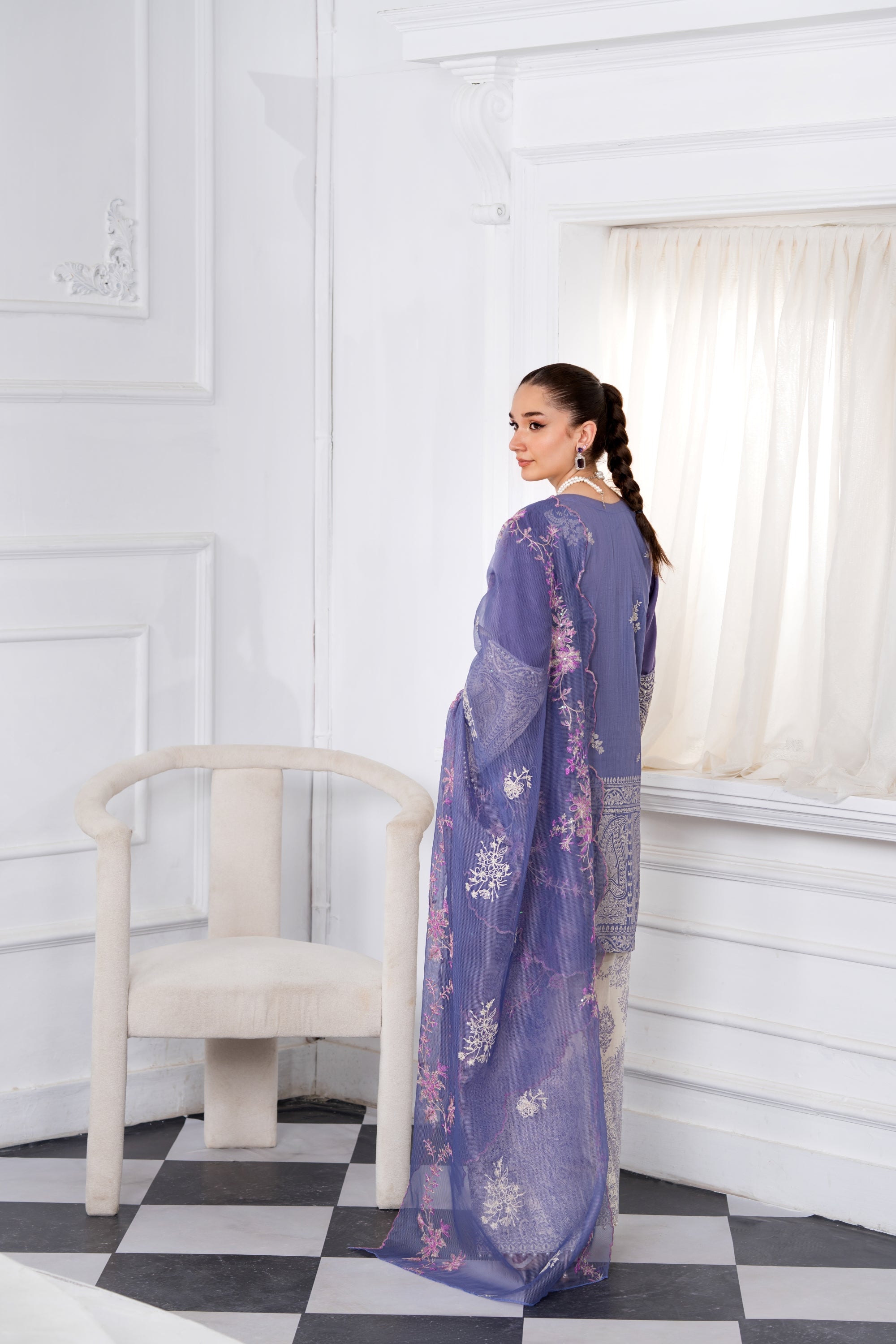Heeras Embroidered Viscose 3 Piece Suit HEE41