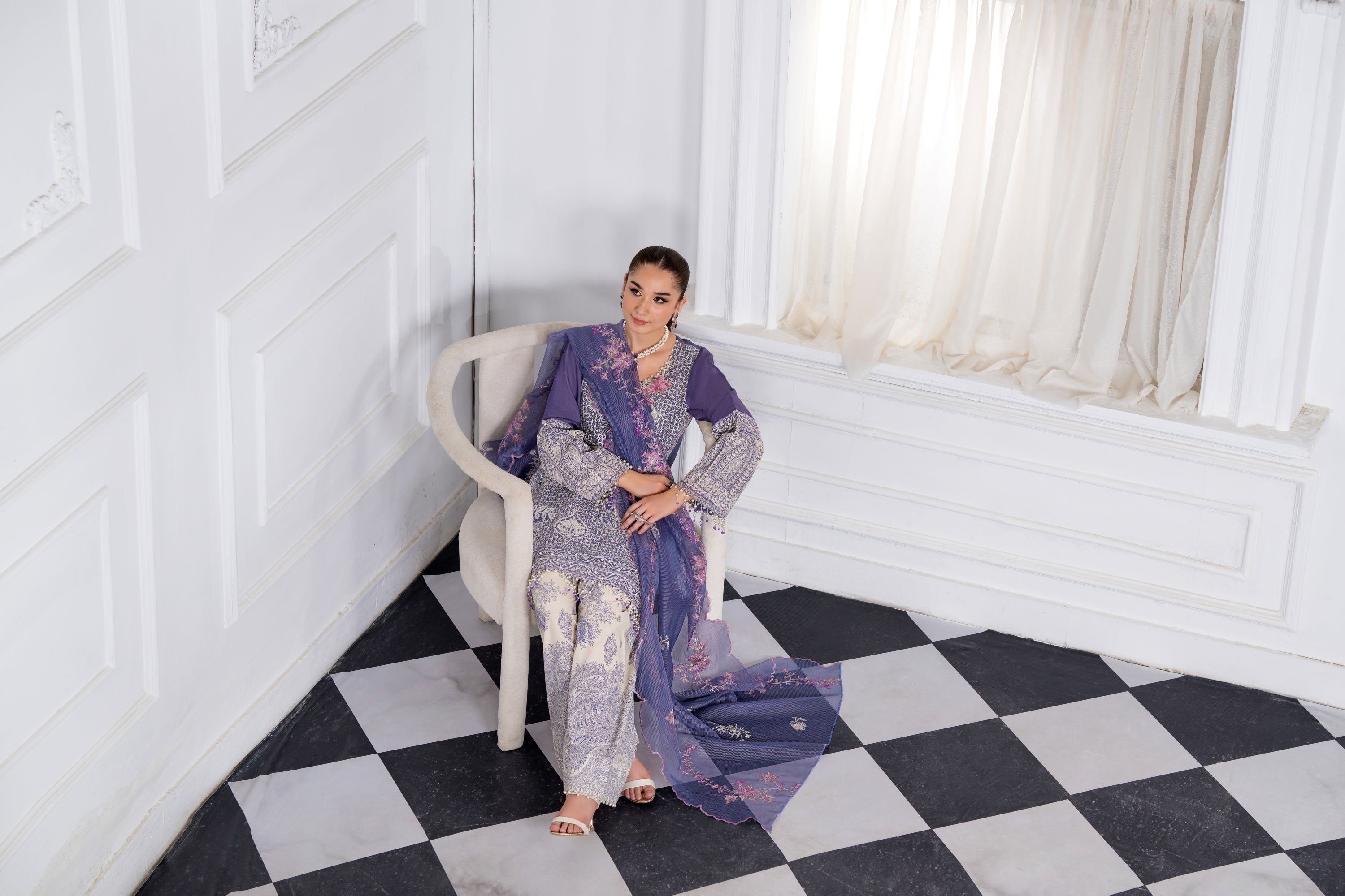 Heeras Embroidered Viscose 3 Piece Suit HEE41