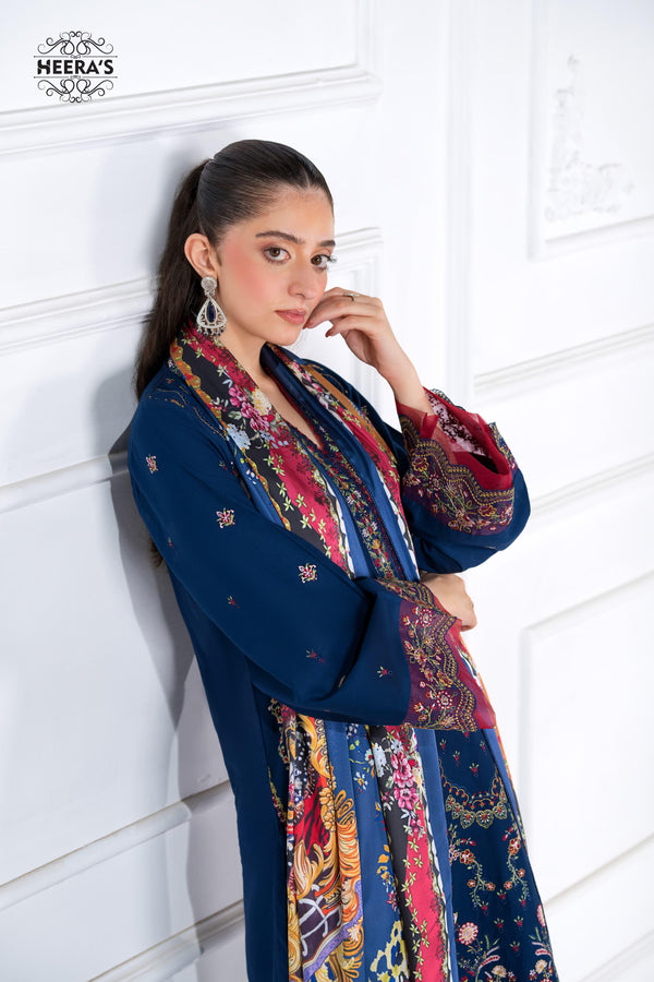 Heeras Embroidered Viscose 3 Piece Suit HEE60