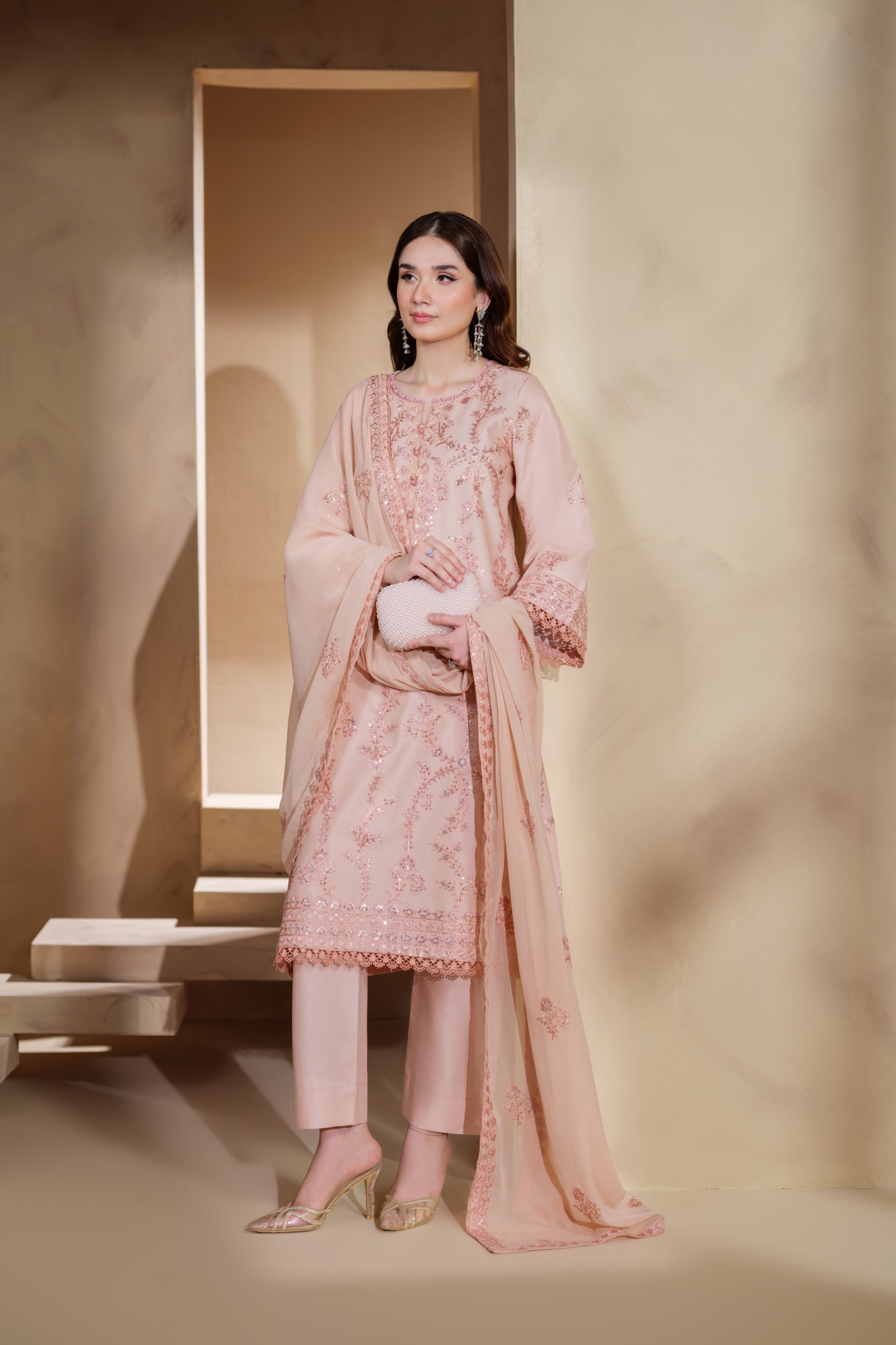 Heeras Embroidered Viscose 3 Piece Suit HEE47