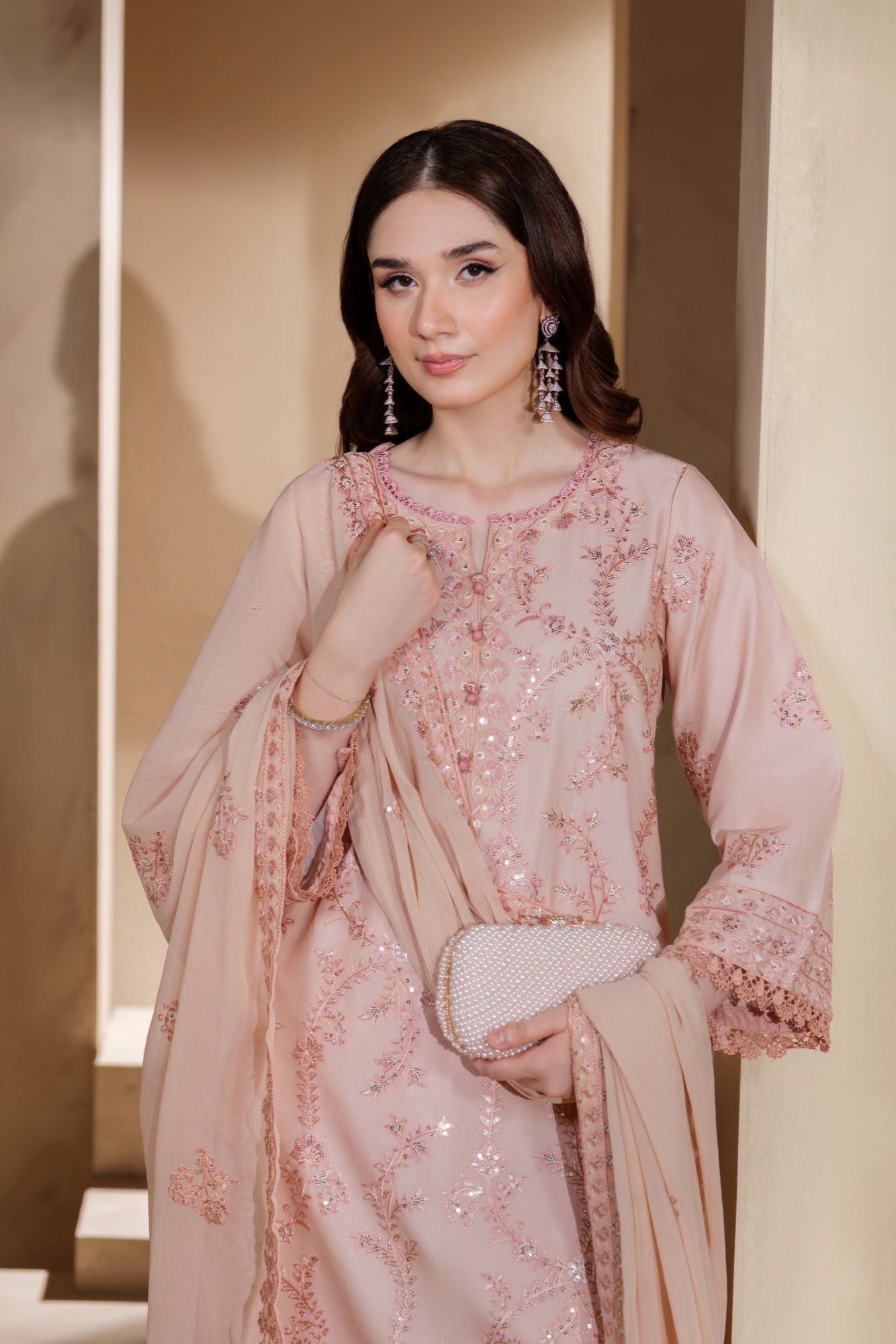 Heeras Embroidered Viscose 3 Piece Suit HEE47