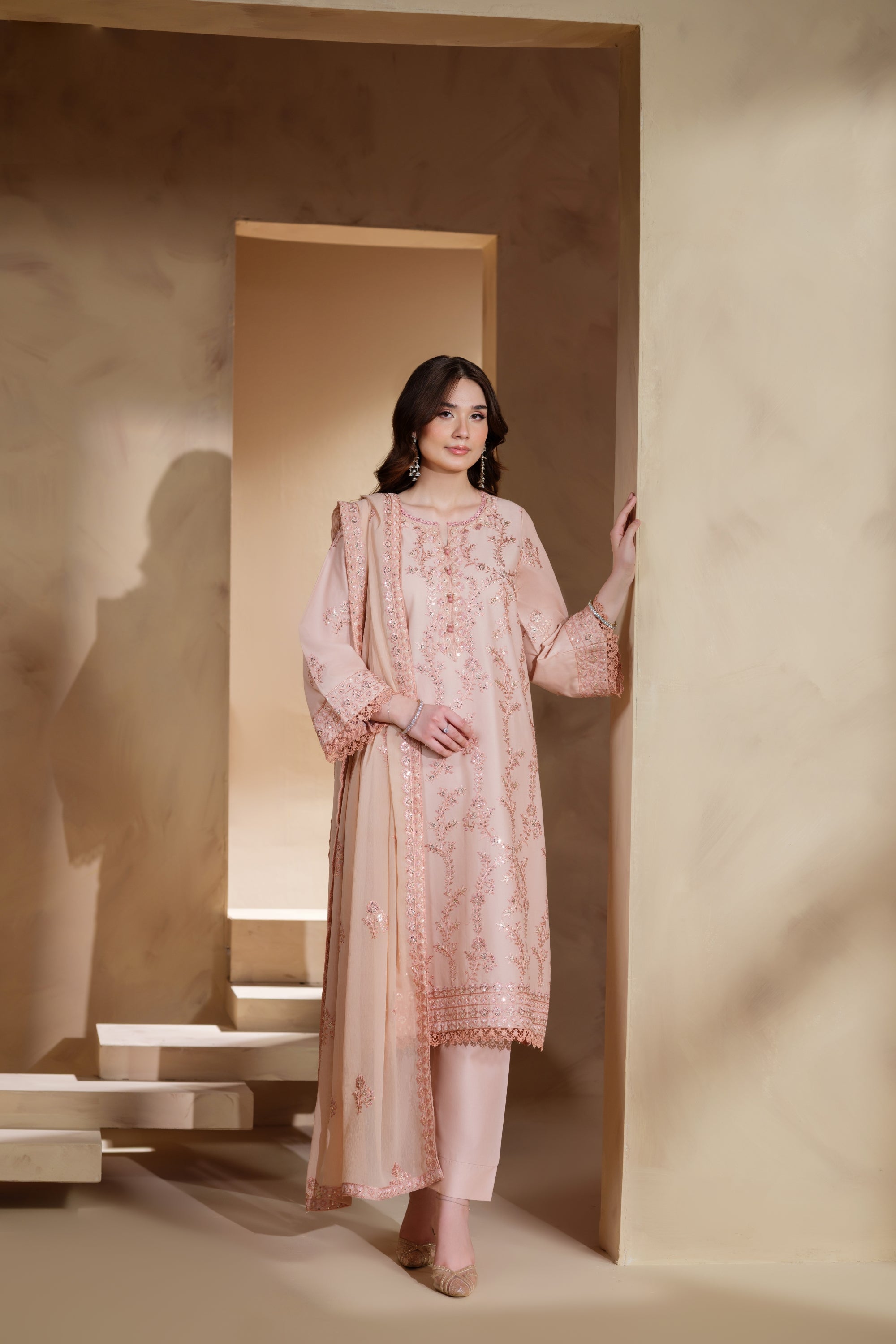Heeras Embroidered Viscose 3 Piece Suit HEE47