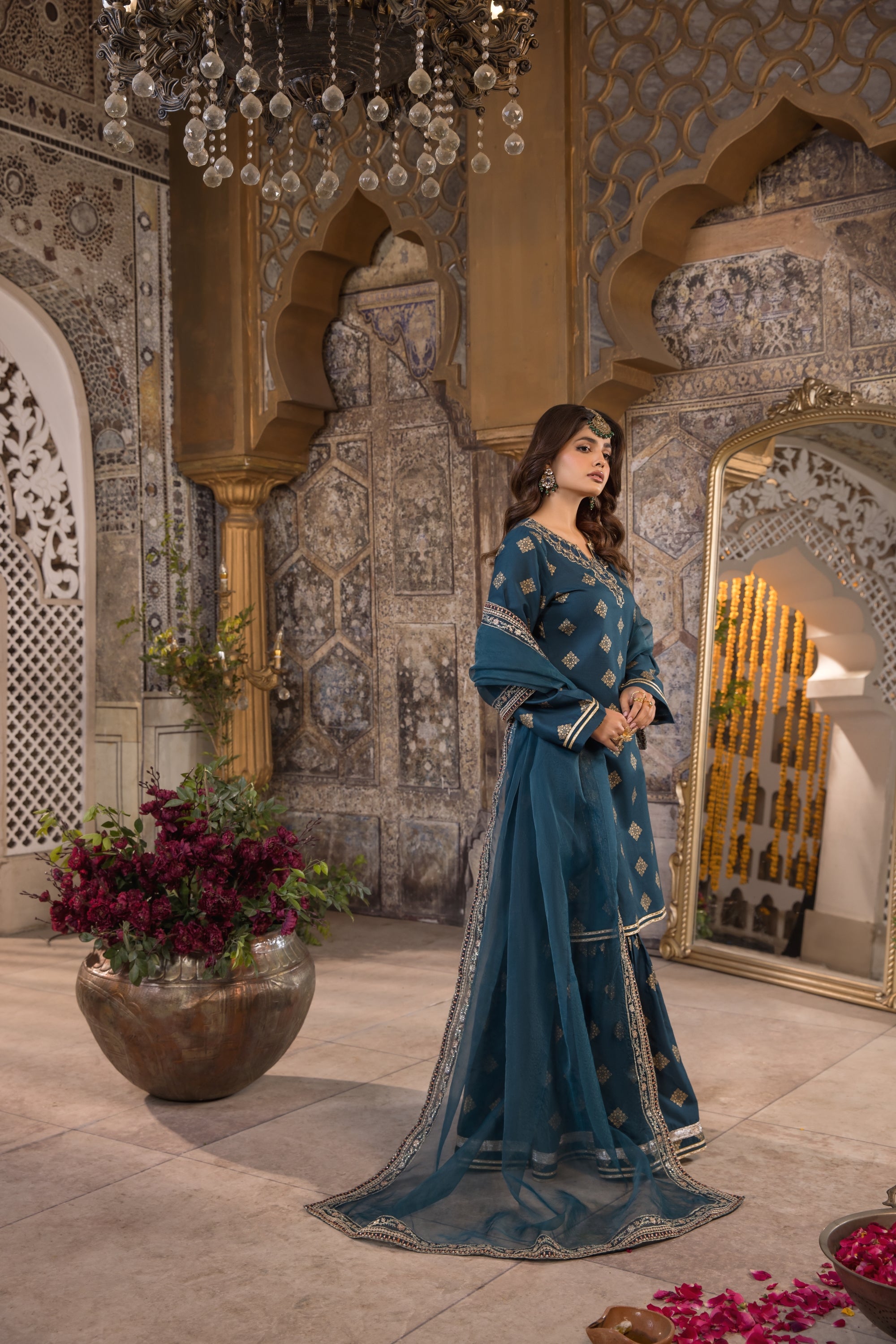 Heeras Embroidered Cambric 3 Piece Gharara Suit HEE21