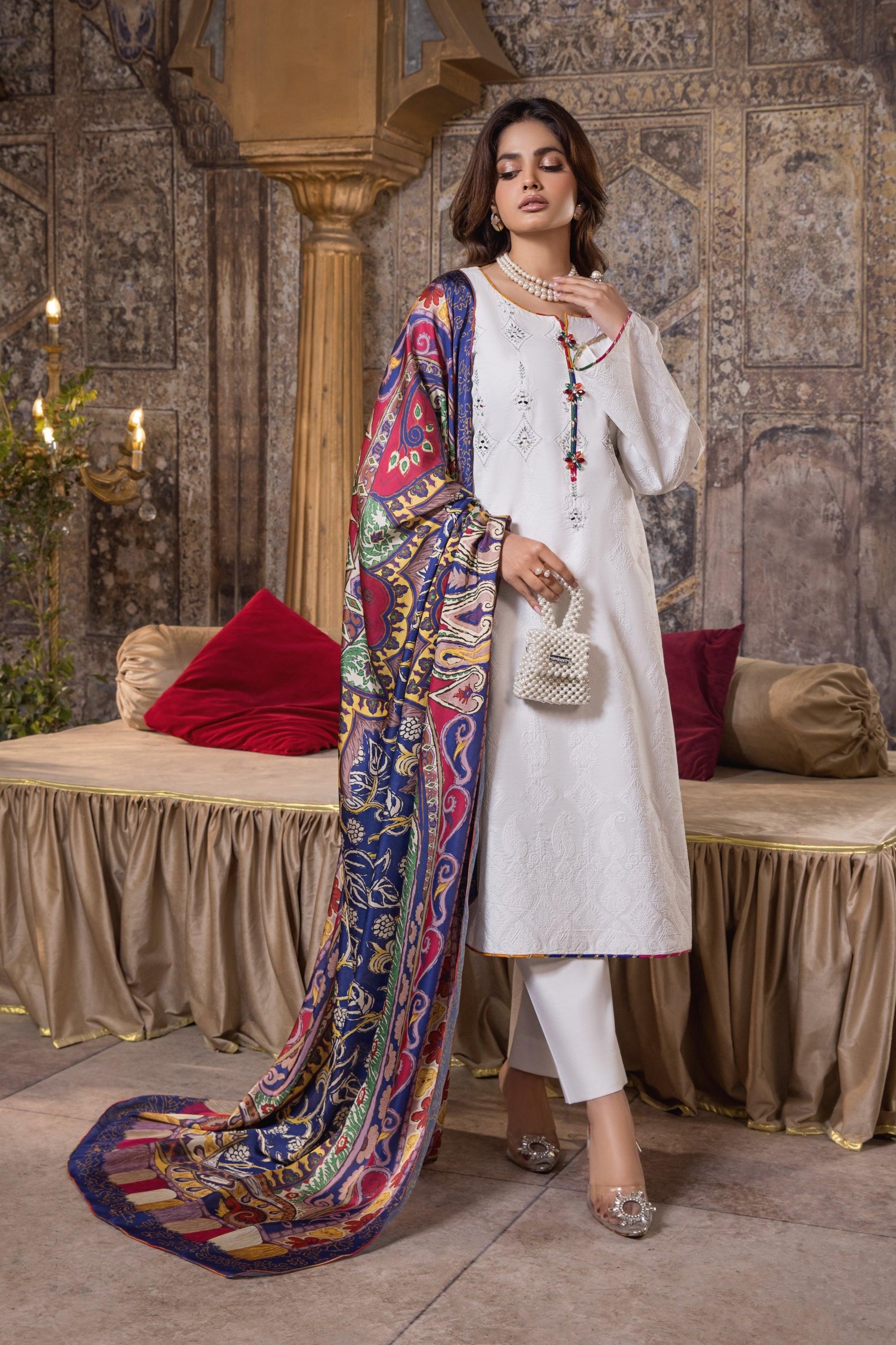 Heeras Embroidered Cambric 3 Piece Suit HEE24