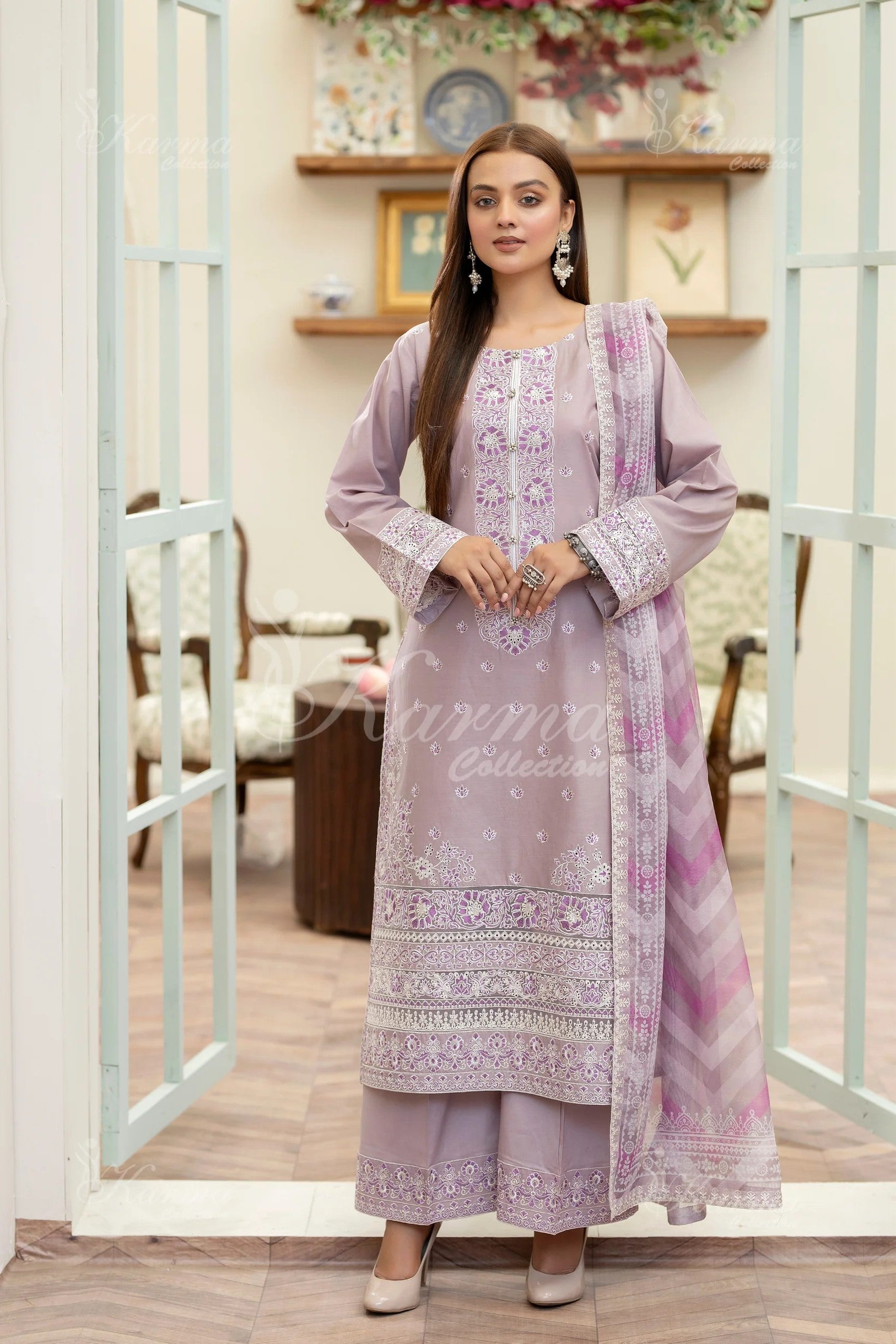 Karma Embroidered Cotton 3 Piece Suit KAR138