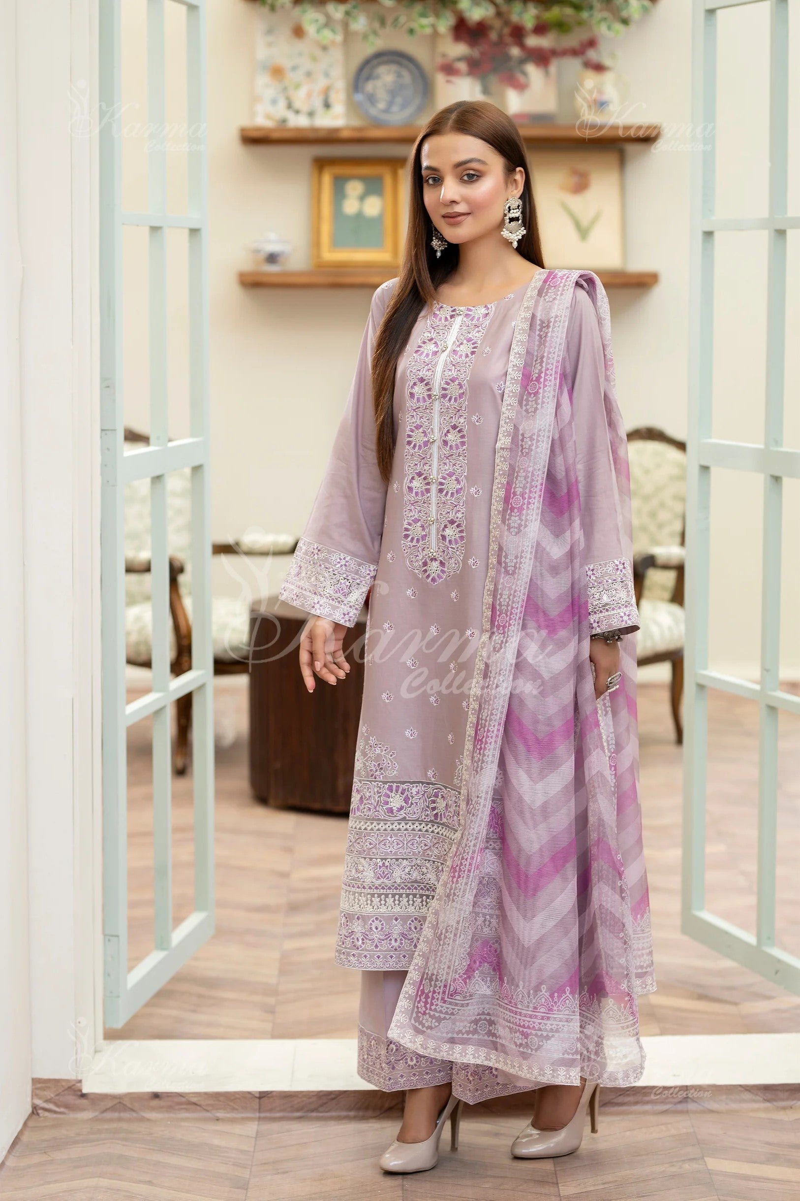 Karma Embroidered Cotton 3 Piece Suit KAR138