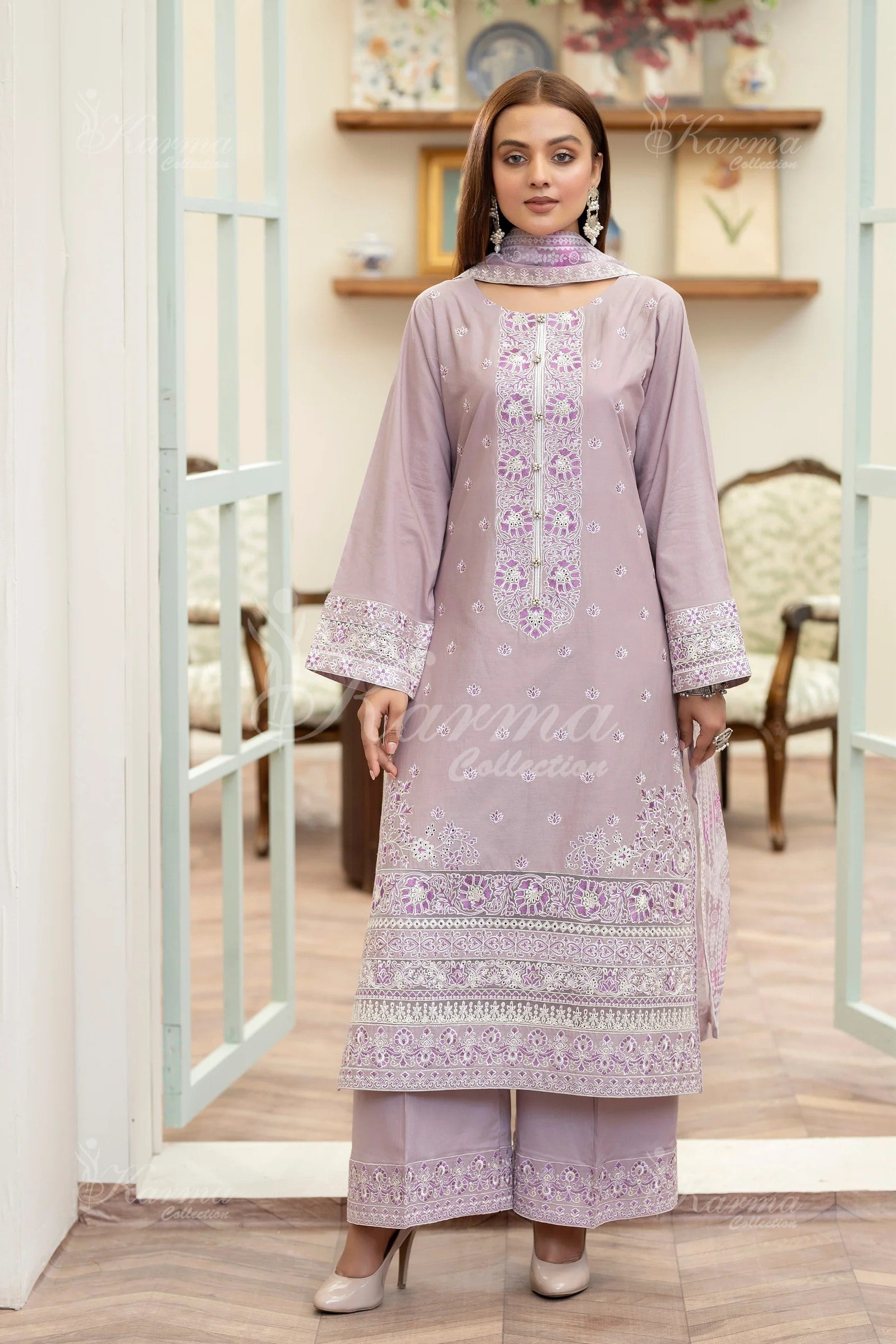 Karma Embroidered Cotton 3 Piece Suit KAR138