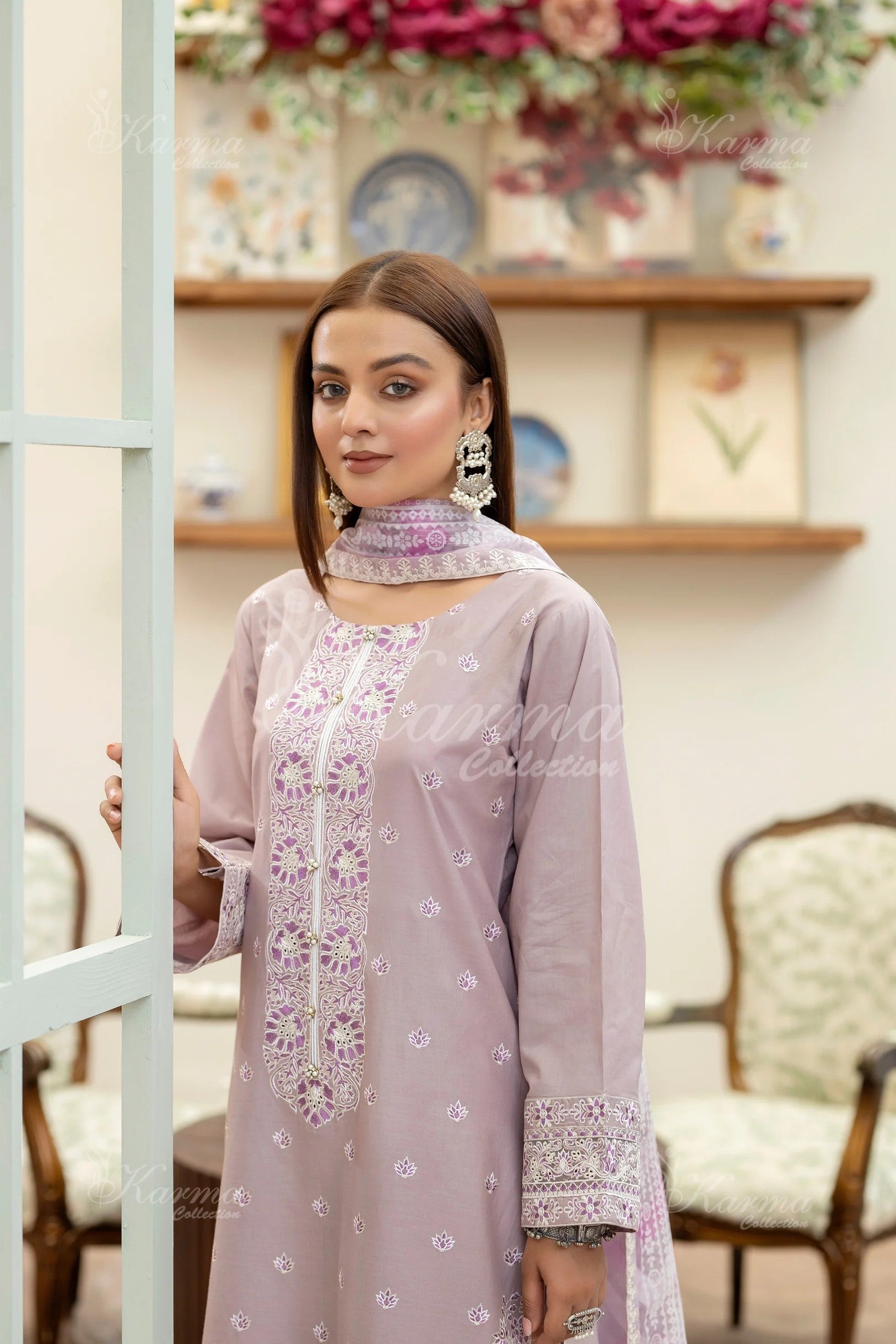 Karma Embroidered Cotton 3 Piece Suit KAR138