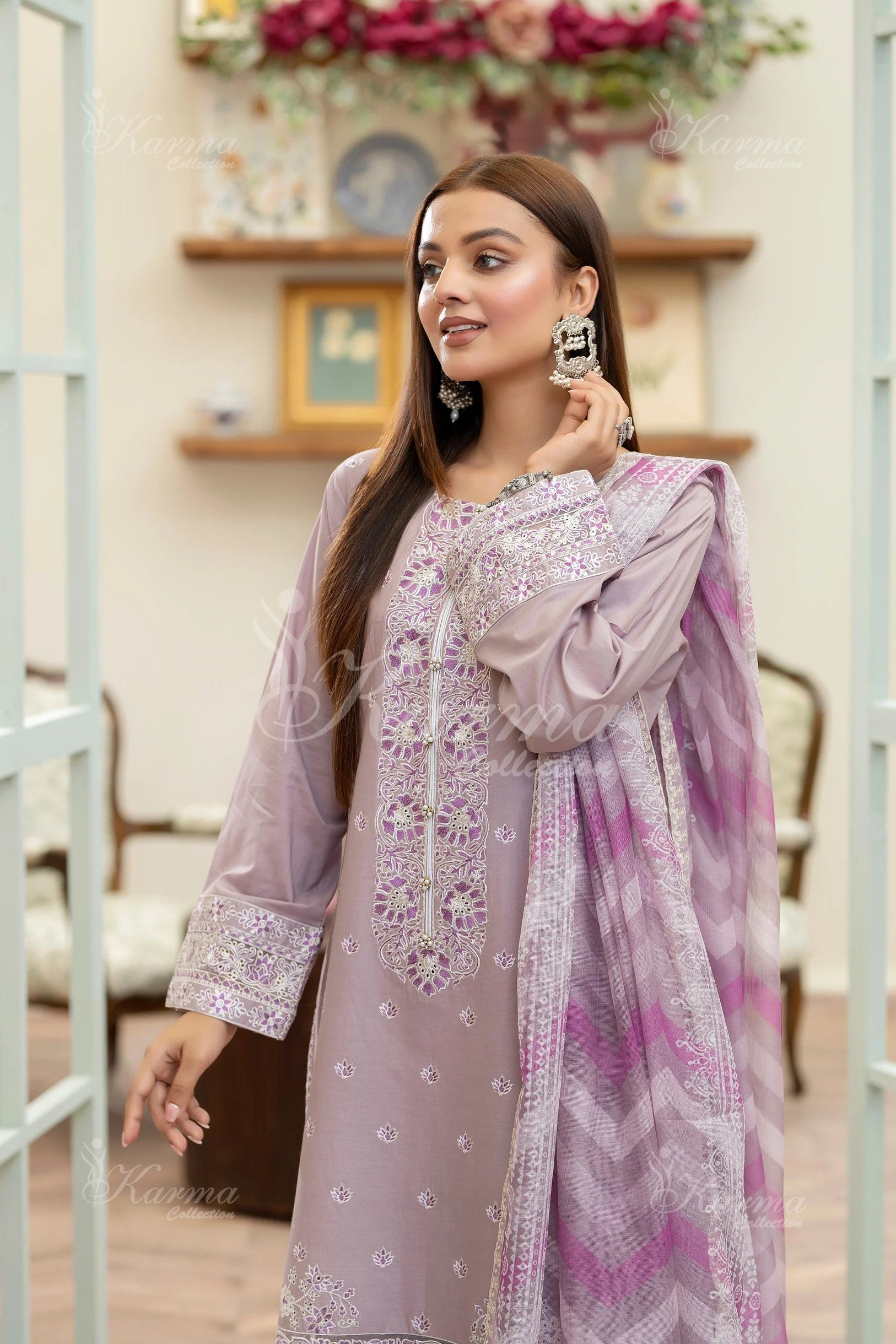 Karma Embroidered Cotton 3 Piece Suit KAR138