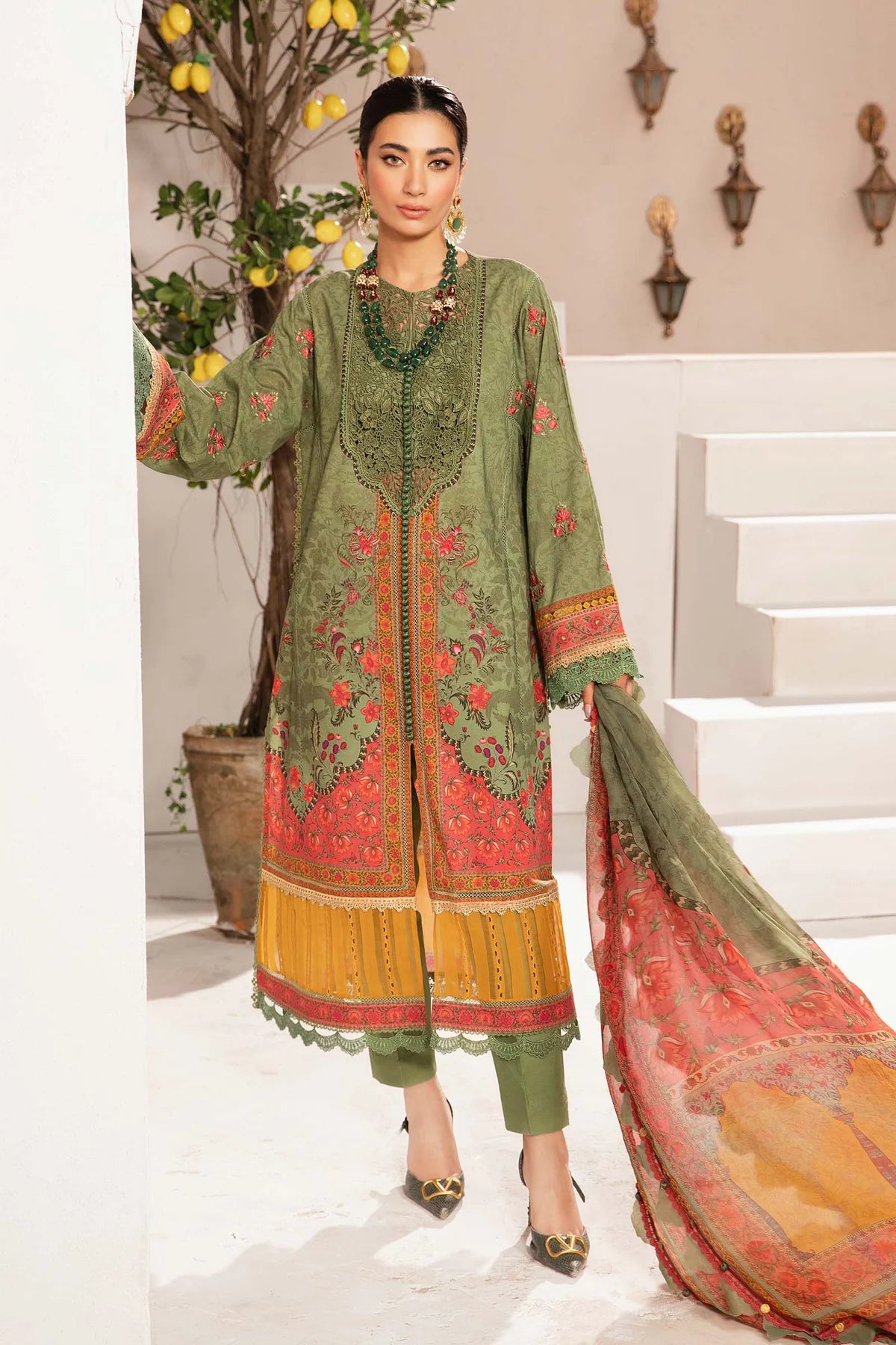 Maria B M Prints Embroidered Lawn 3 Piece Suit MAR170