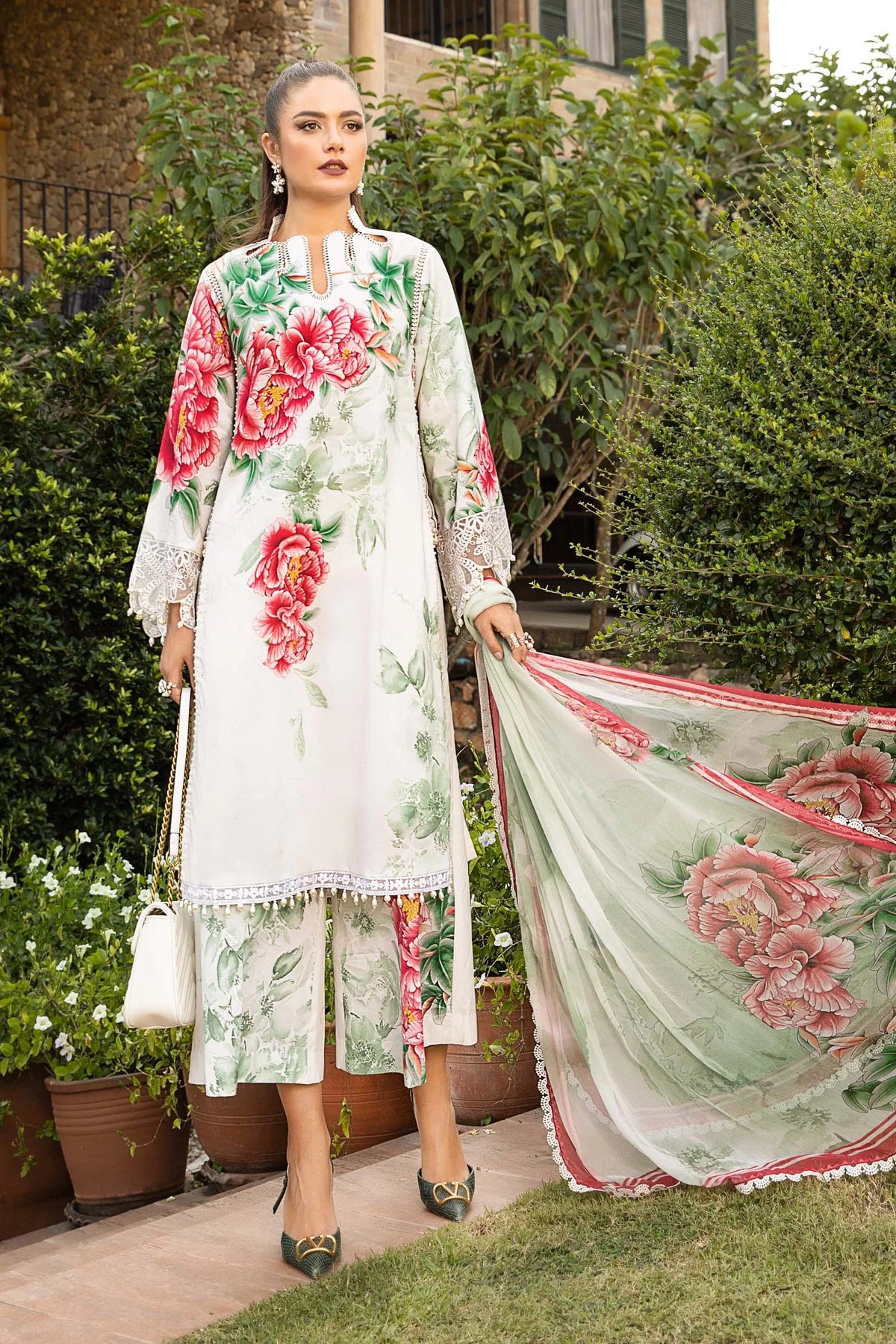 Maria B M Prints Embroidered Lawn 3 Piece Suit MAR174