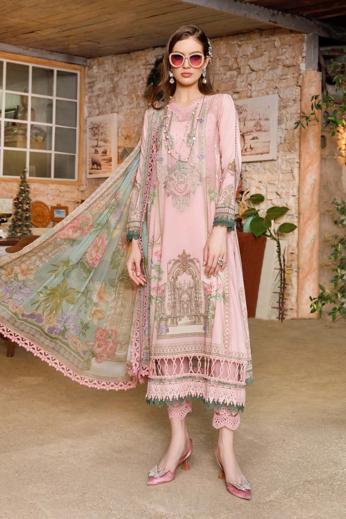 Maria B M Prints Embroidered Lawn 3 Piece Suit MAR175