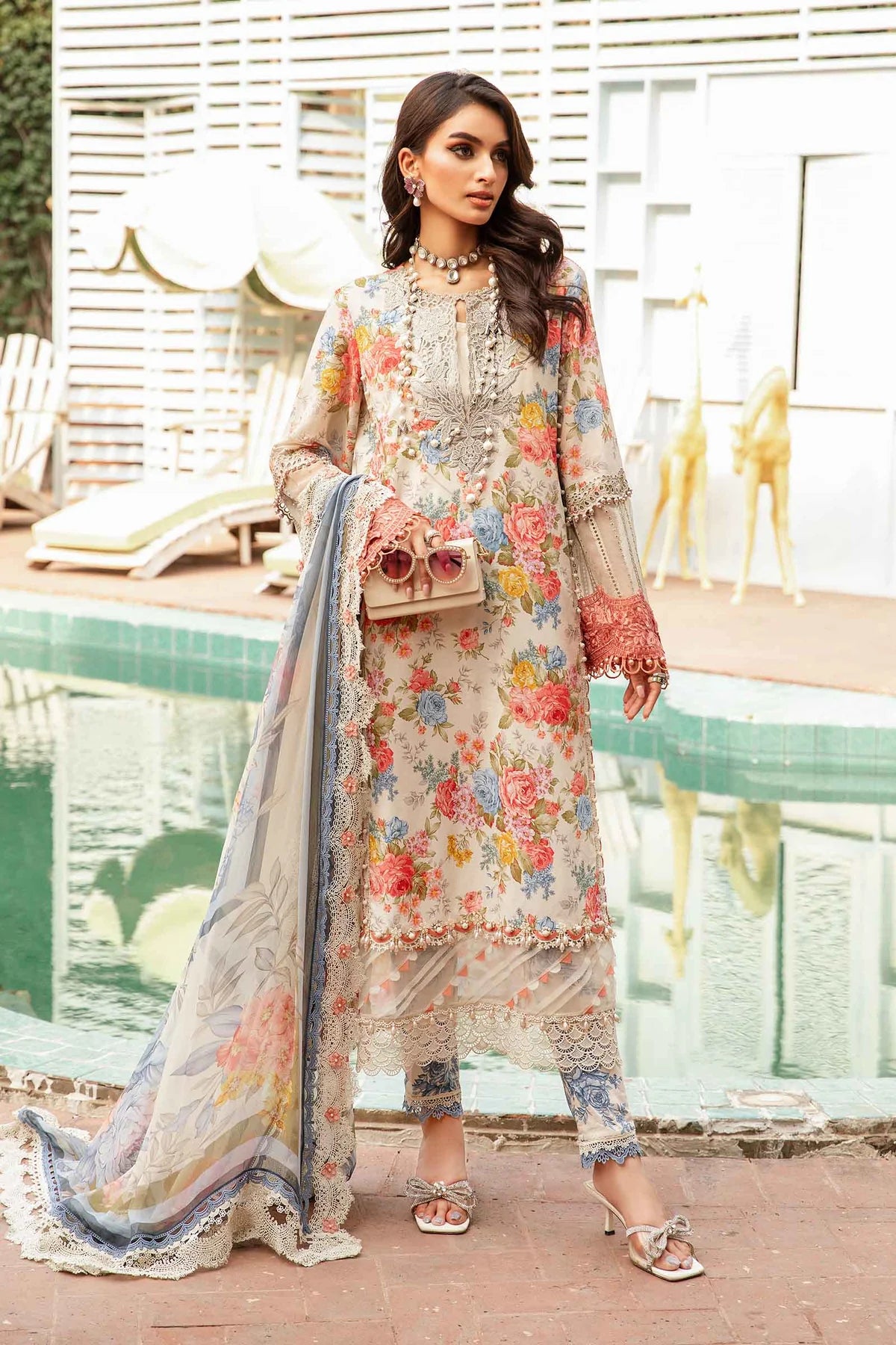 Maria B M Prints Embroidered Lawn 3 Piece Suit MAR169
