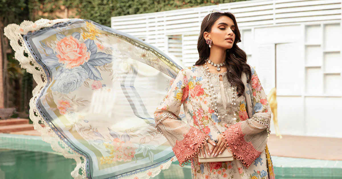 Maria B M Prints Embroidered Lawn 3 Piece Suit MAR169