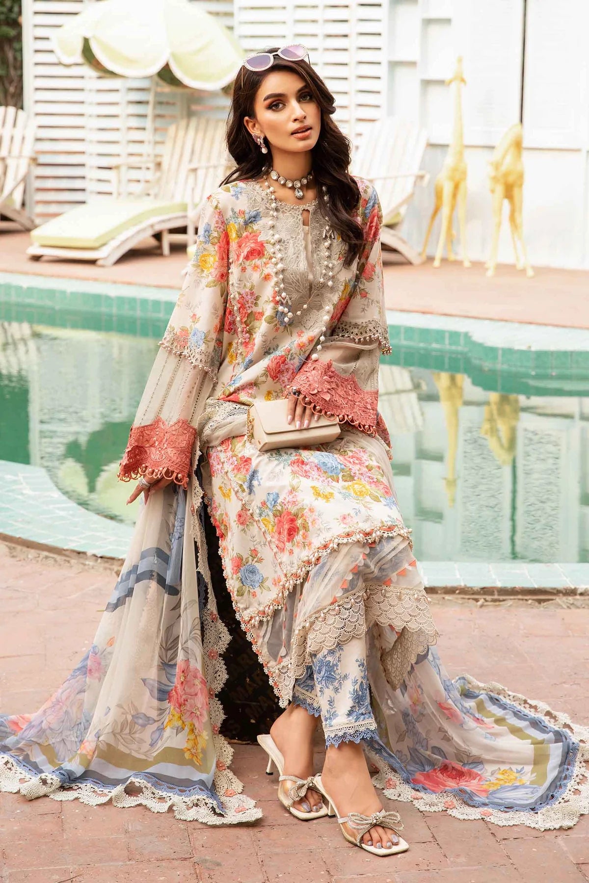 Maria B M Prints Embroidered Lawn 3 Piece Suit MAR169
