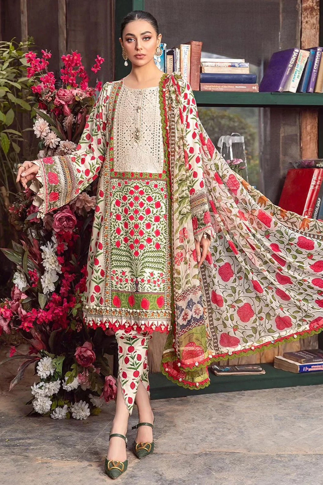 Maria B M Prints Embroidered Lawn 3 Piece Suit MAR165