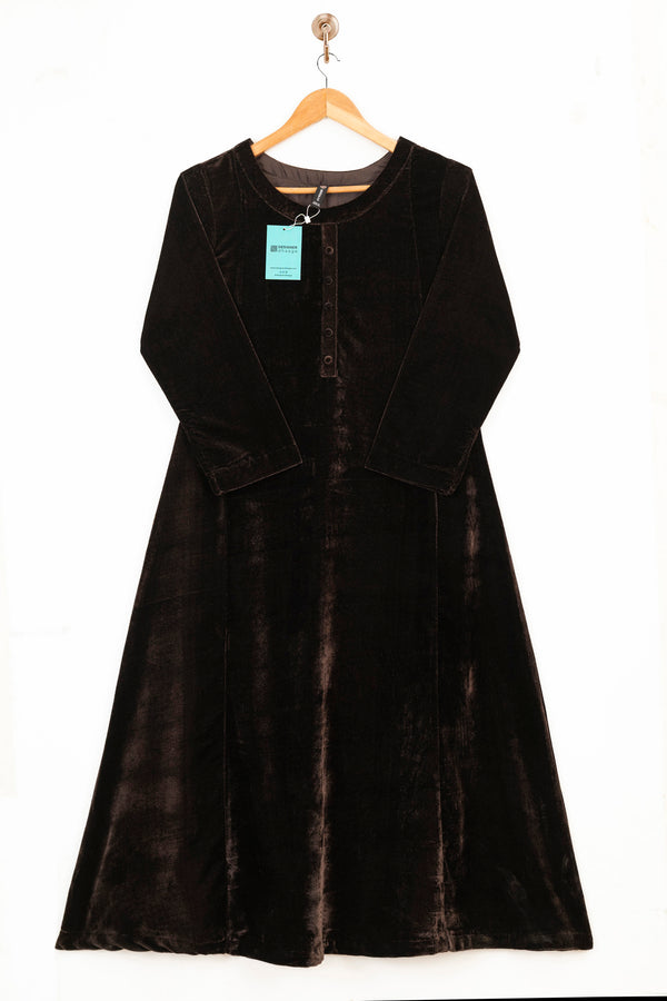 Mihrimah Velvet Dress and Trousers Brown Set MIH114