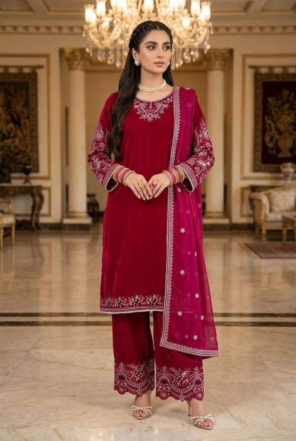 Mihrimah Embroidered Velvet 3 Piece Suit MIH107