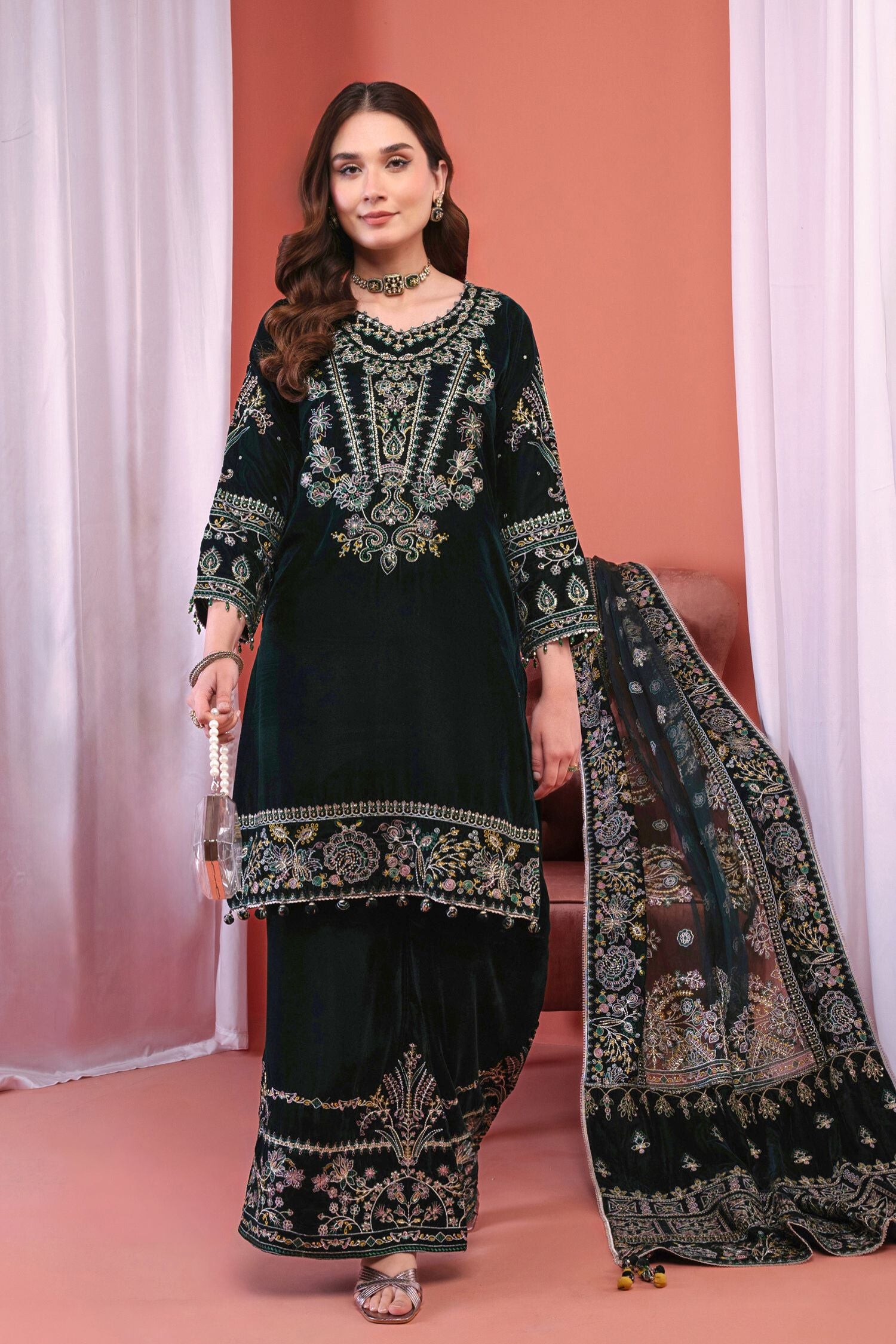 Mihrimah Luxury Velvet 3 Piece Suit Emerald Green MIH87