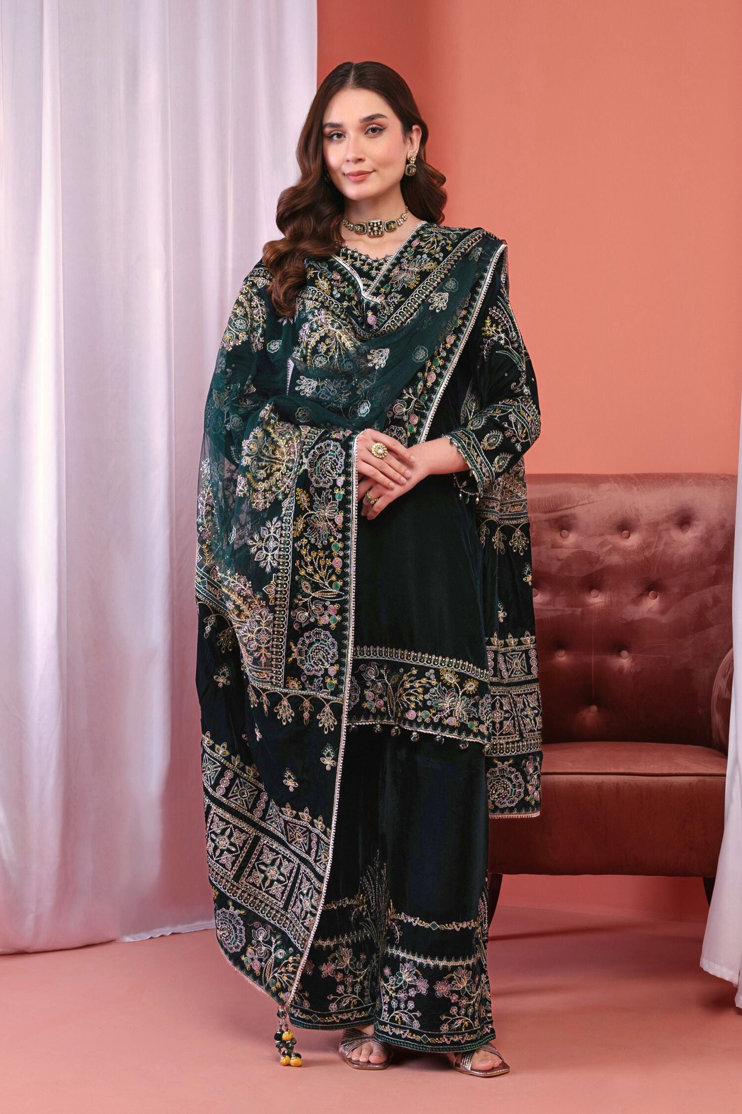 Mihrimah Luxury Velvet 3 Piece Suit Emerald Green MIH87