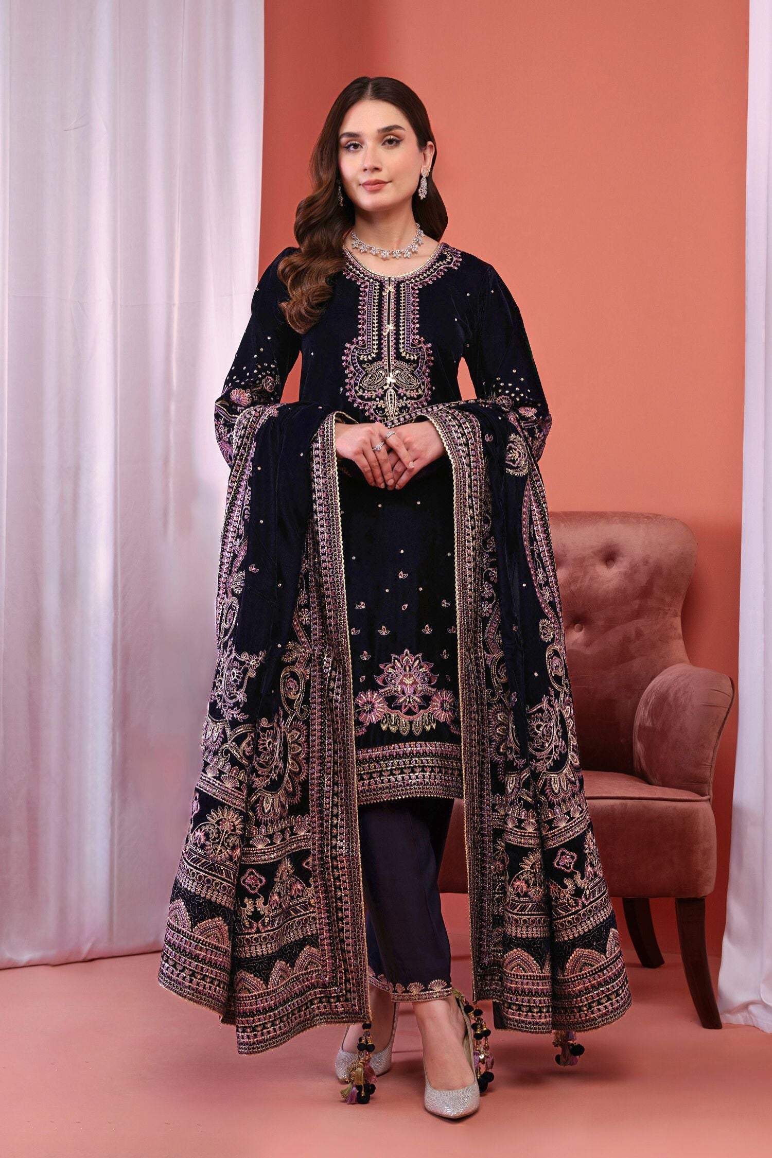 Mihrimah Luxury Velvet 3 Piece Suit Purple MIH85