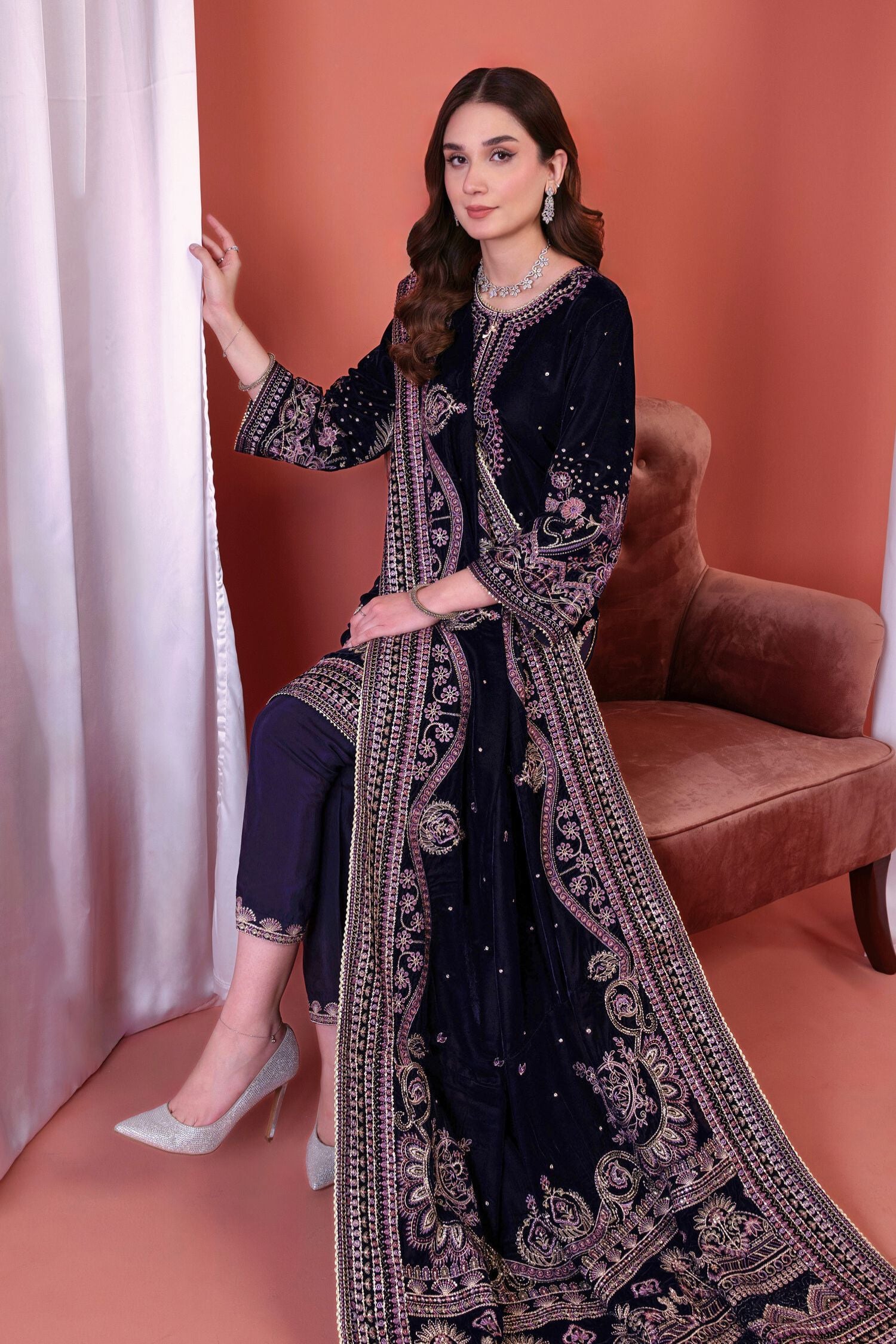 Mihrimah Luxury Velvet 3 Piece Suit Purple MIH85