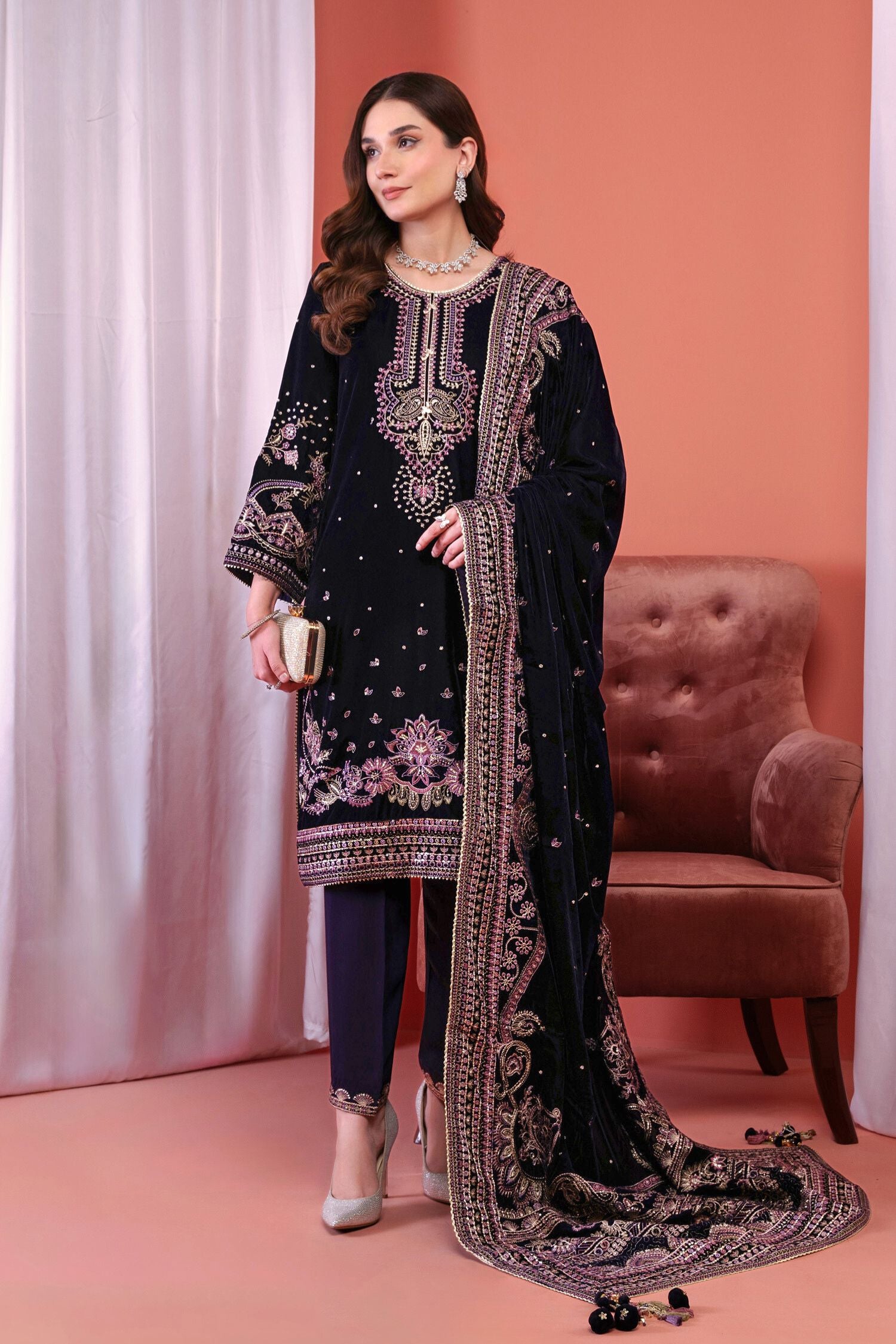 Mihrimah Luxury Velvet 3 Piece Suit Purple MIH85