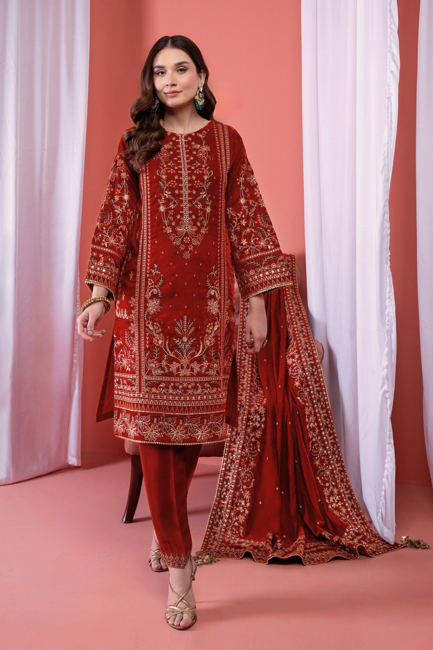 Mihrimah Luxury Velvet 3 Piece Suit Rust MIH86