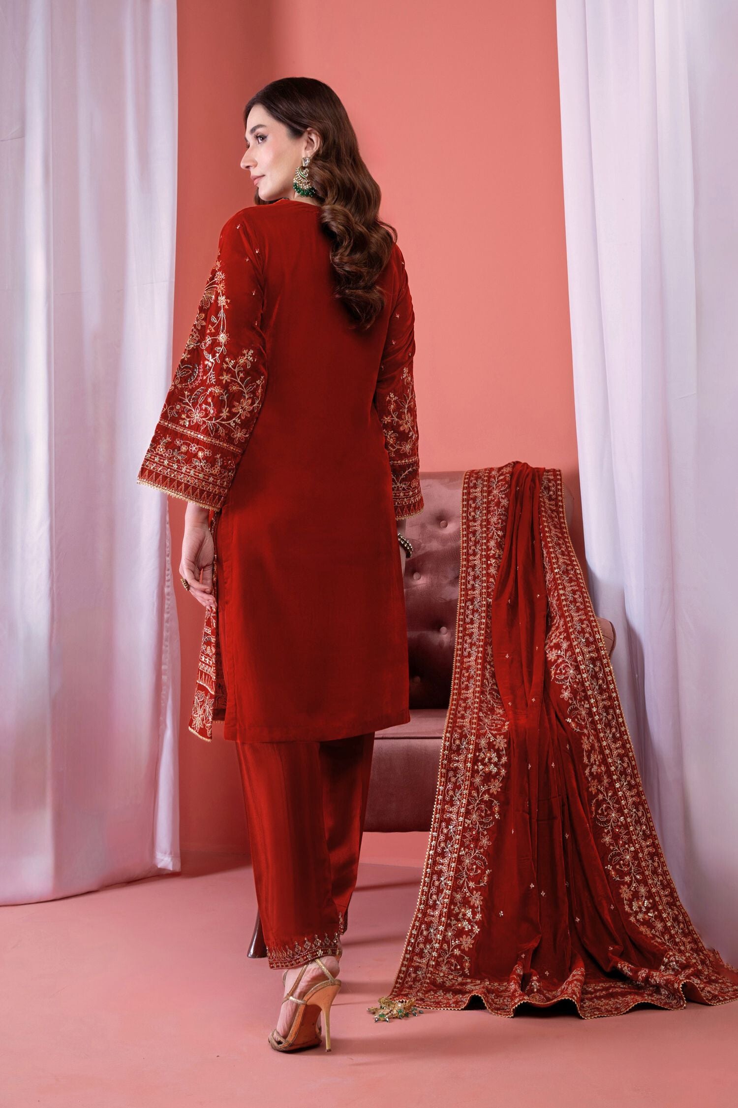 Mihrimah Luxury Velvet 3 Piece Suit Rust MIH86