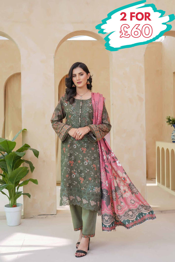Munira Embroidered Dhanak 3 Piece Suit MUN724