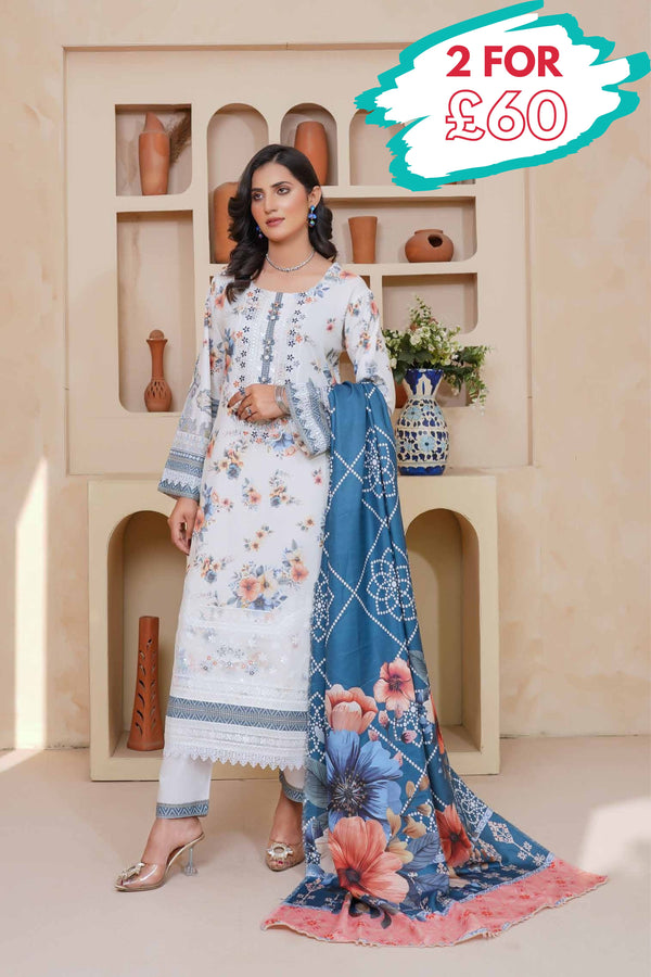 Munira Embroidered Dhanak 3 Piece Suit MUN725
