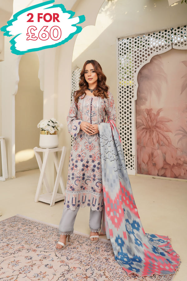 Munira Embroidered Dhanak 3 Piece Suit MUN711