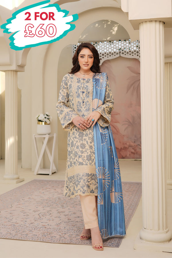Munira Embroidered Dhanak 3 Piece Suit MUN713