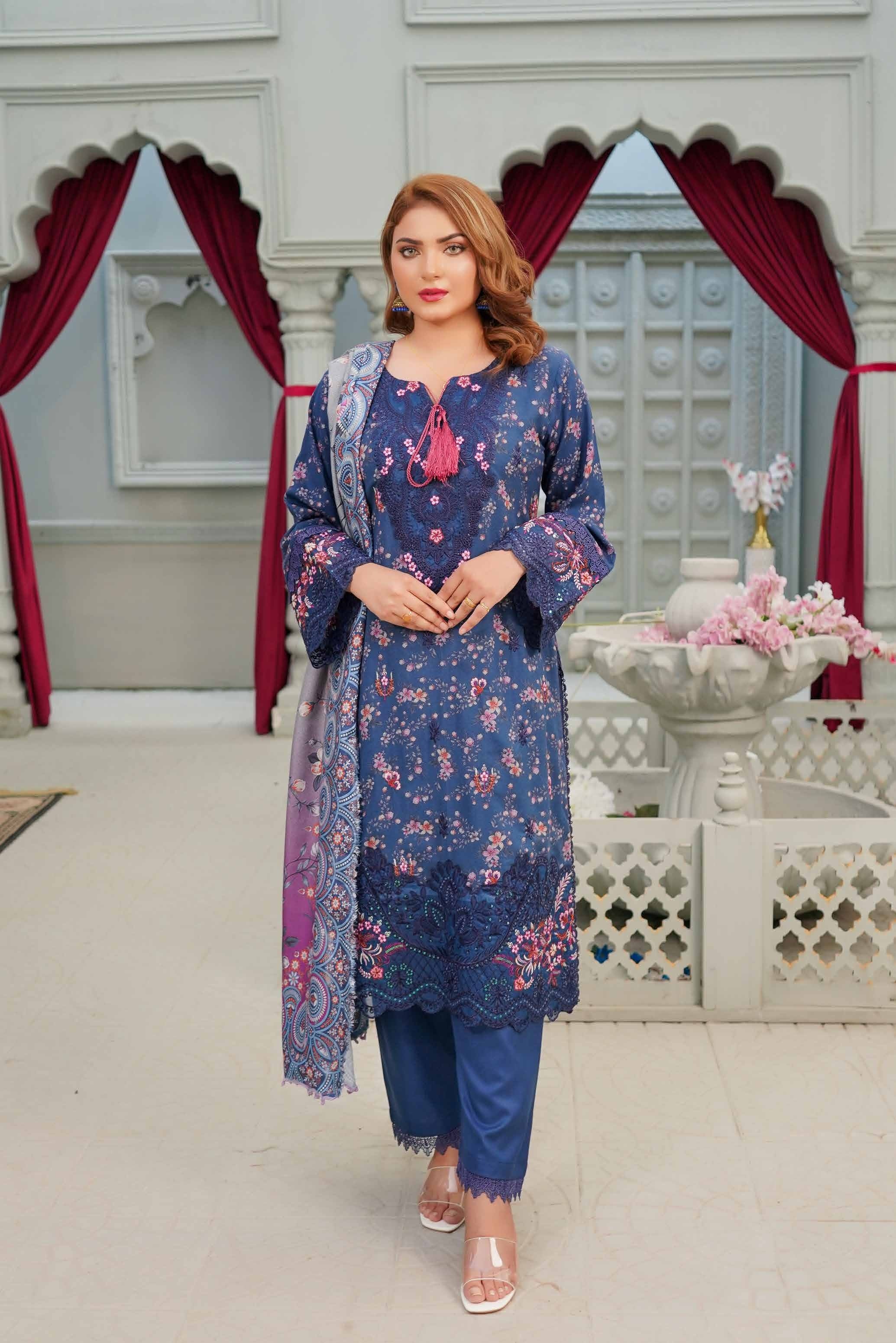 Munira Embroidered Dhanak 3 Piece Suit MUN681