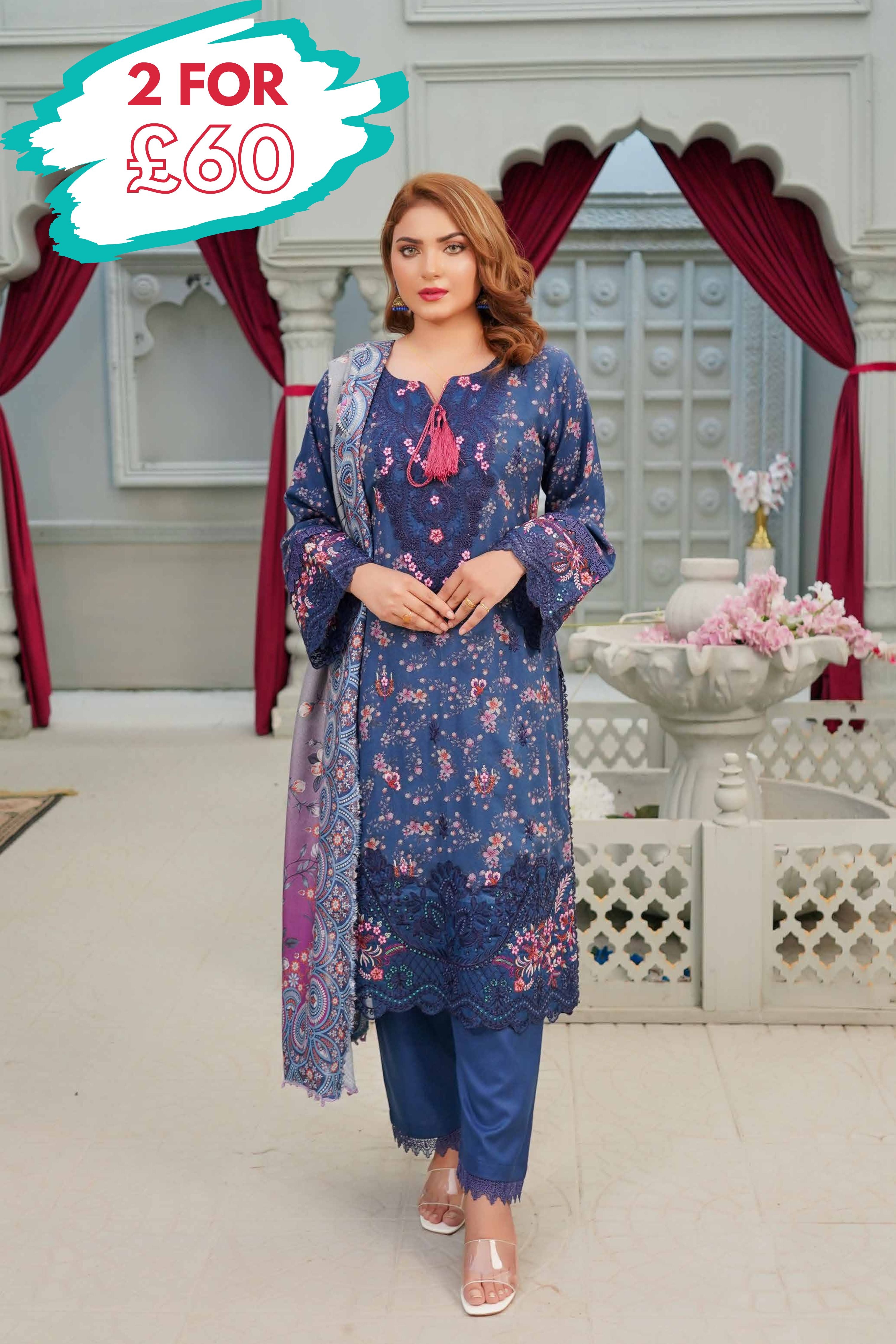 Munira Embroidered Dhanak 3 Piece Suit MUN681